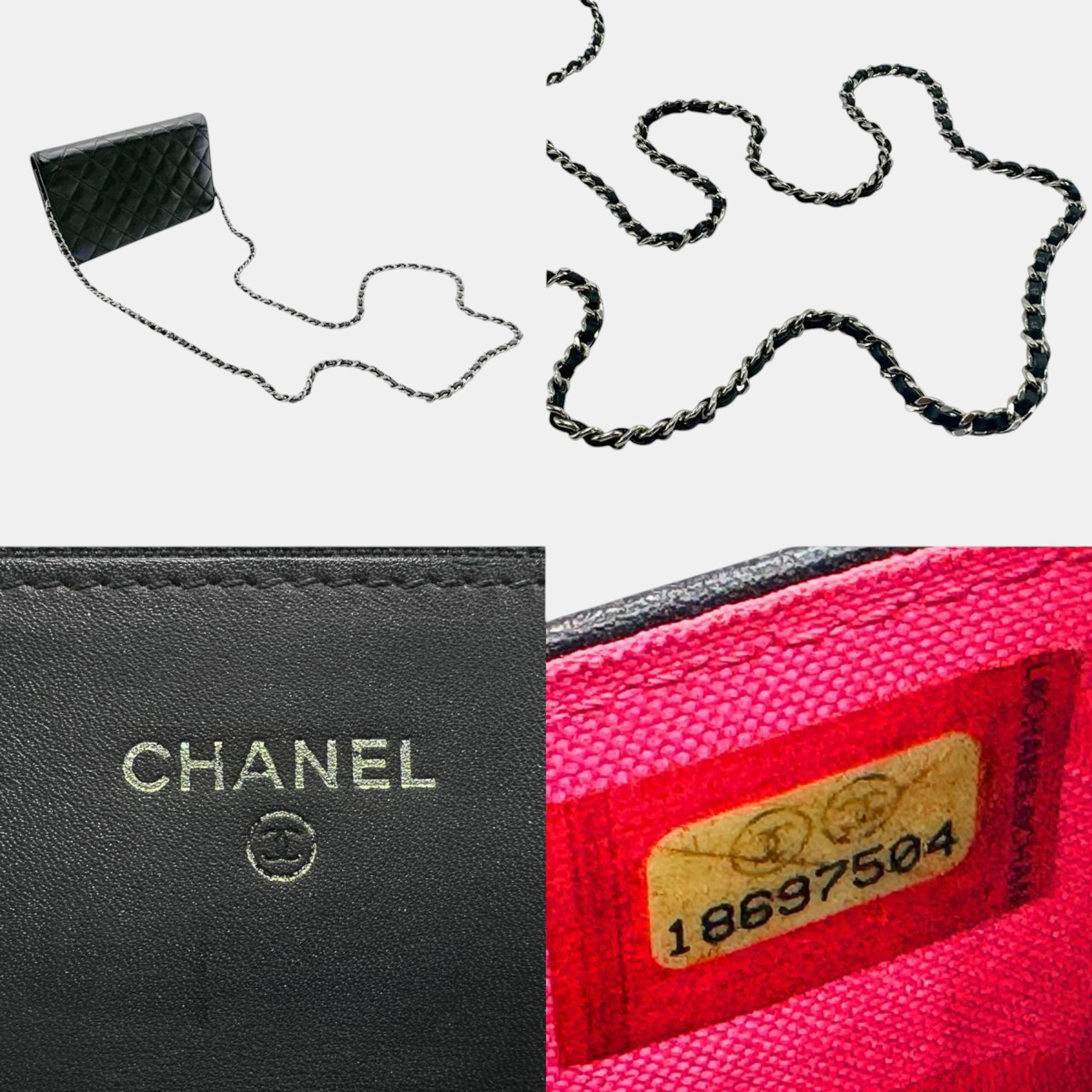 Chanel Black Lambskin Cambon Line Chain Wallet