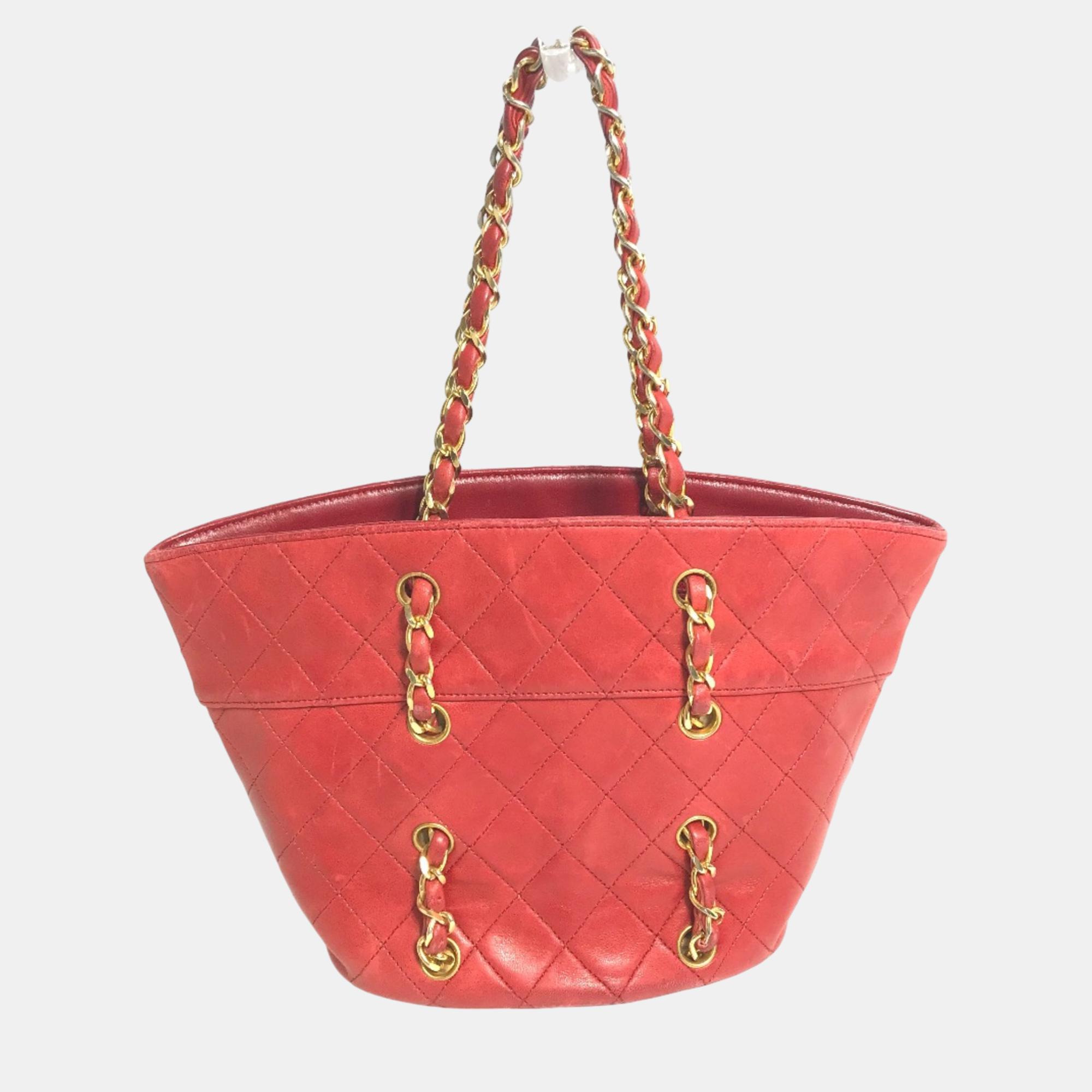 Chanel Red Gold Vintage Chain Shoulder Bag