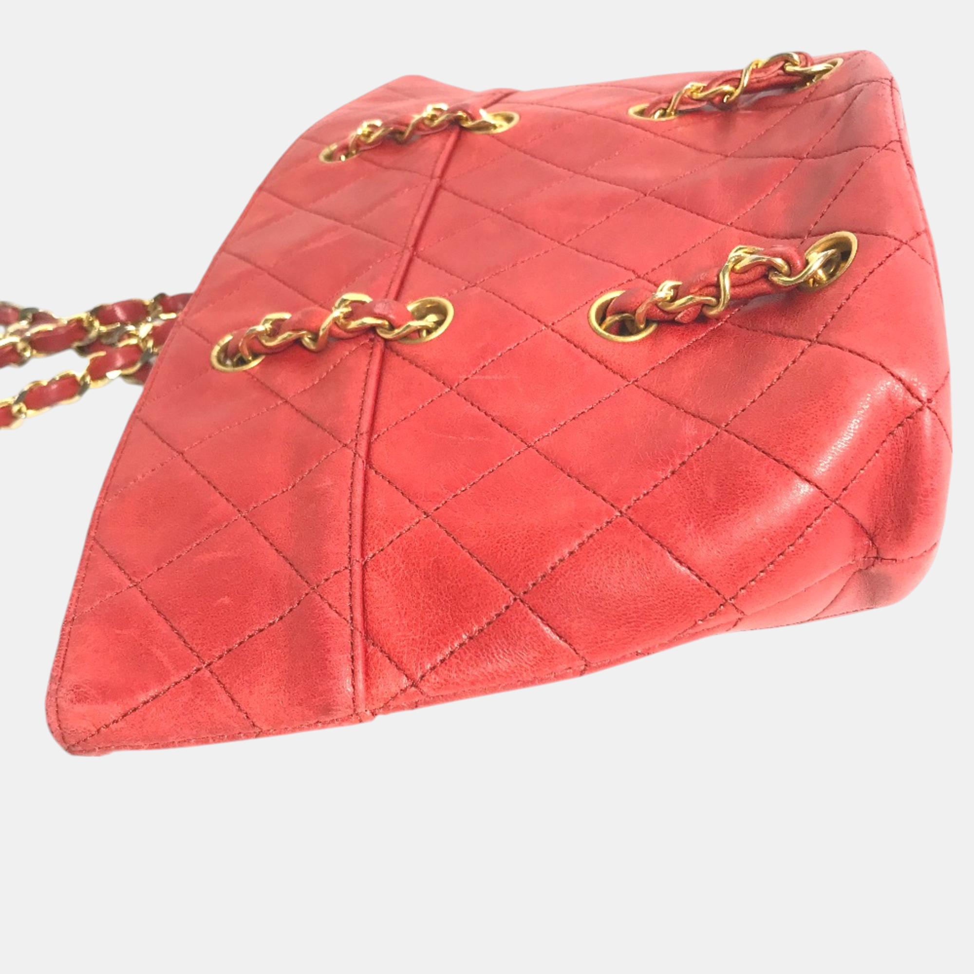 Chanel Red Gold Vintage Chain Shoulder Bag