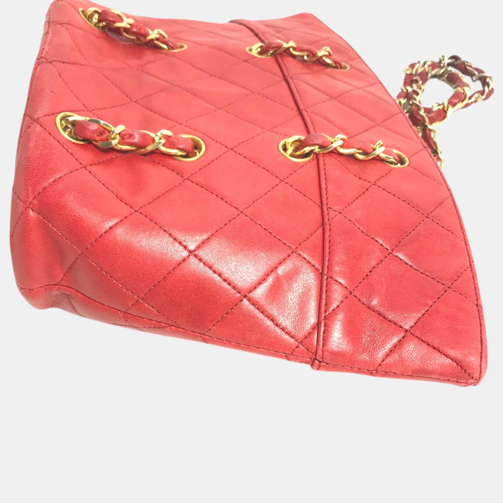 Chanel Red Gold Vintage Chain Shoulder Bag