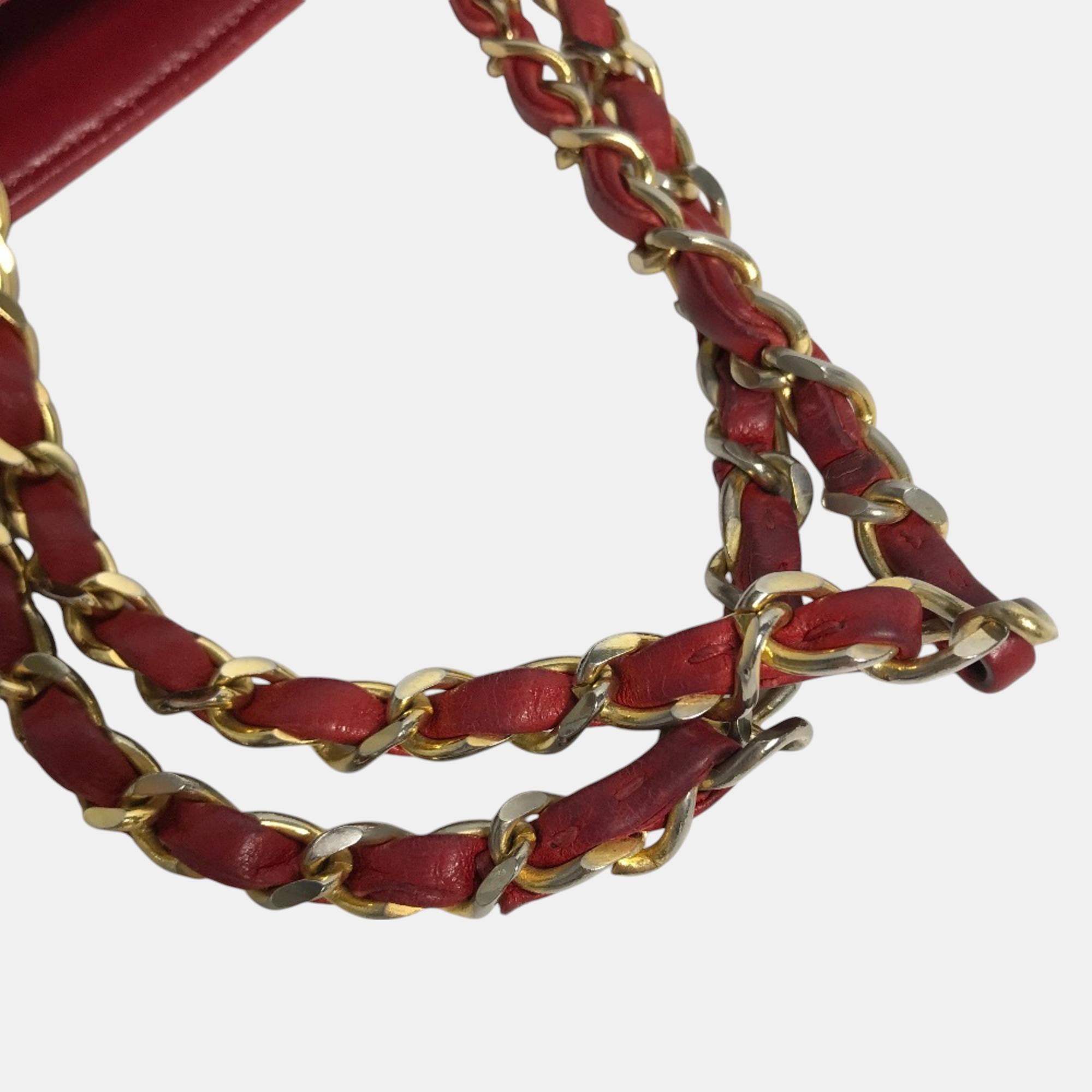 Chanel Red Gold Vintage Chain Shoulder Bag