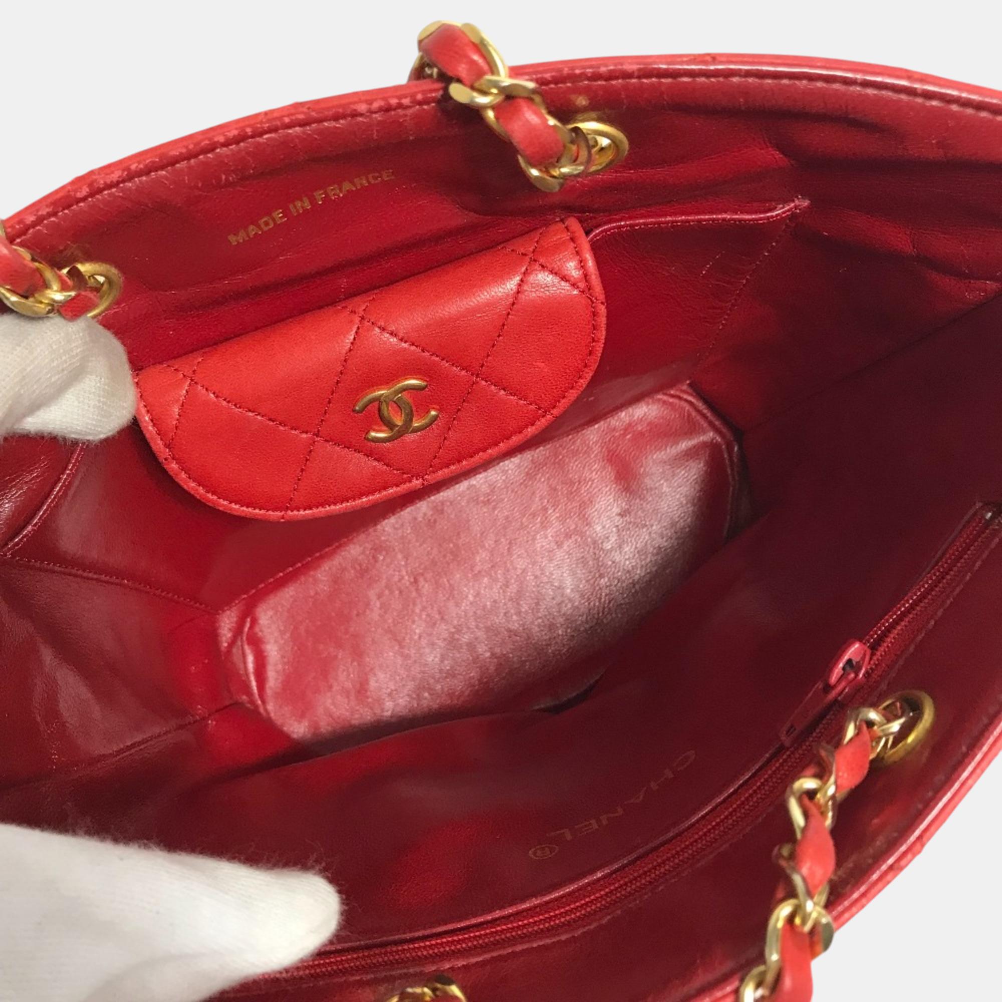 Chanel Red Gold Vintage Chain Shoulder Bag