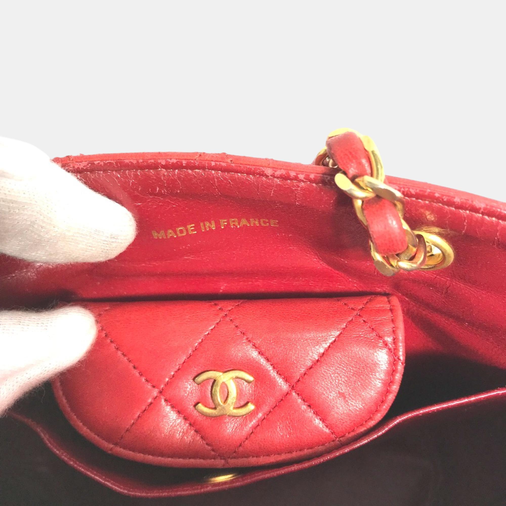 Chanel Red Gold Vintage Chain Shoulder Bag