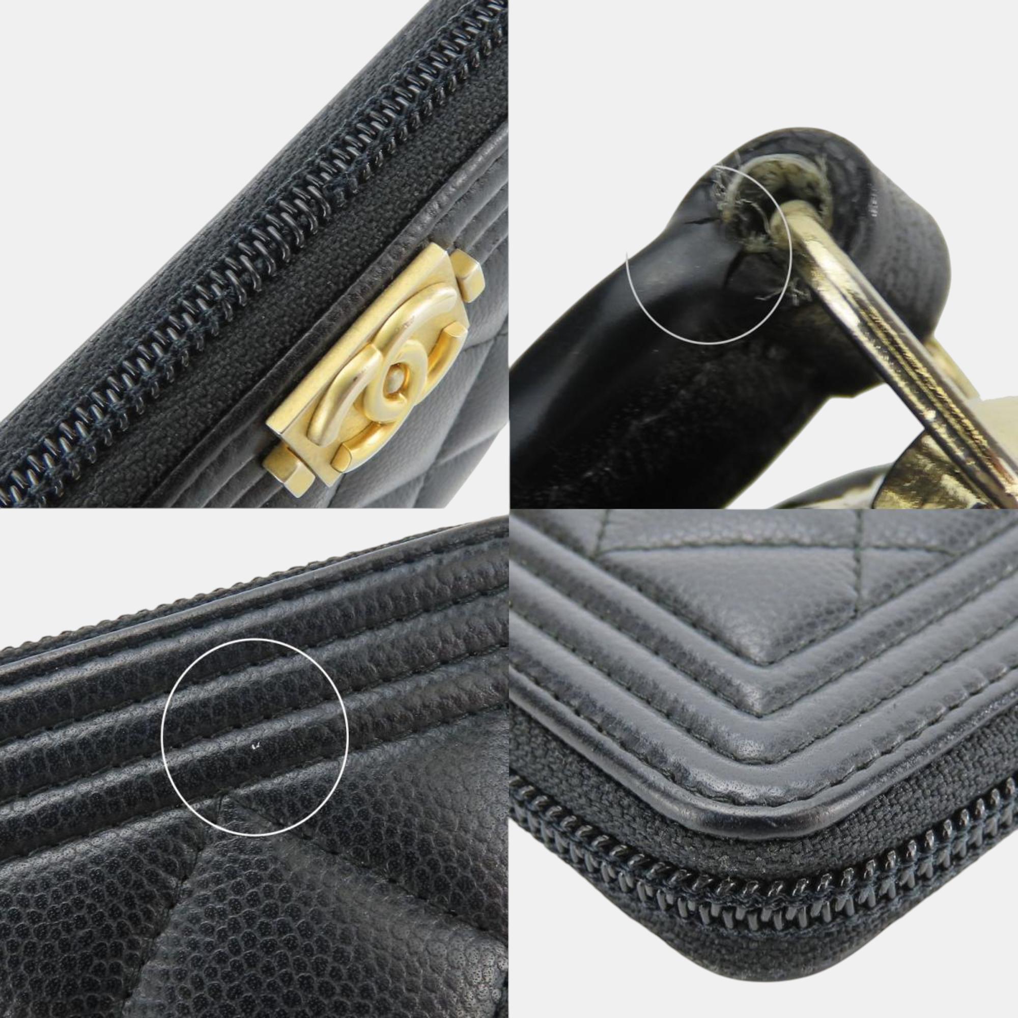 Chanel Black Caviar Skin Boy Round 23 Series Compact Wallet