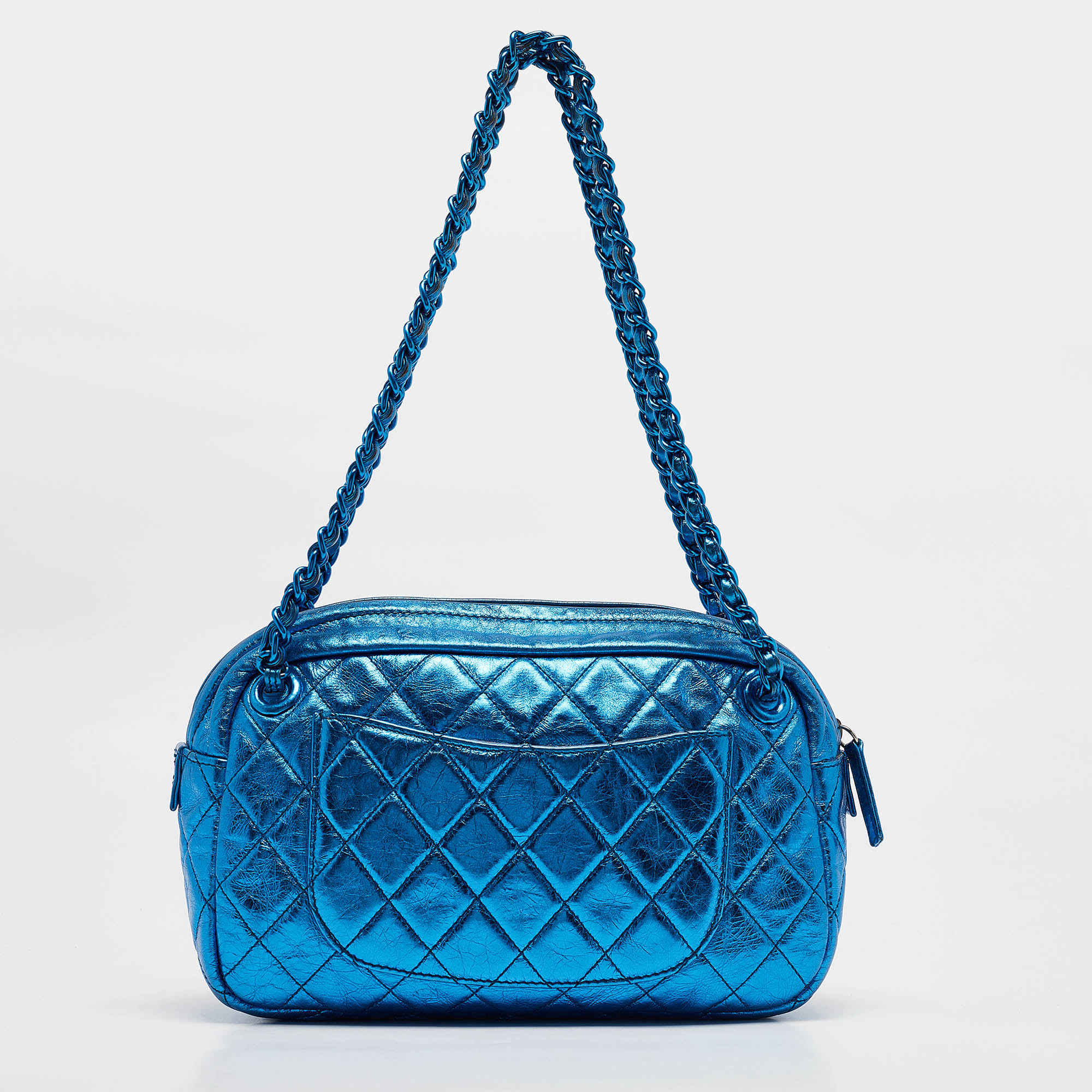 Chanel Blue Glazed Leather Modern Chain Camera Bag