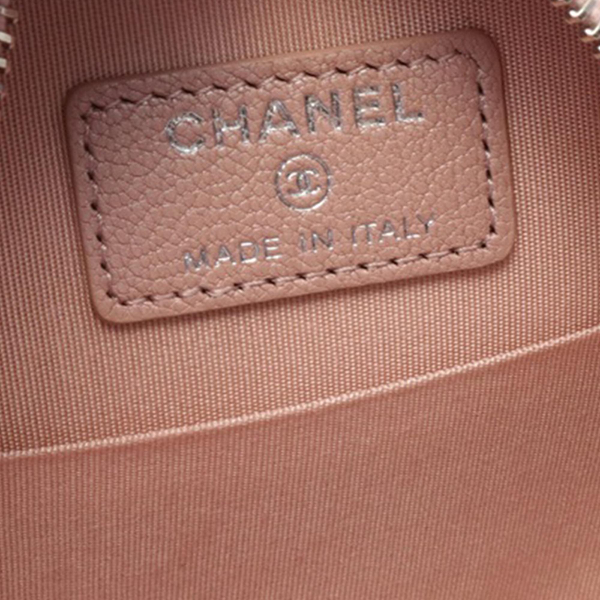 Chanel Pink Goatskin Camellia Round Clutch With Chain