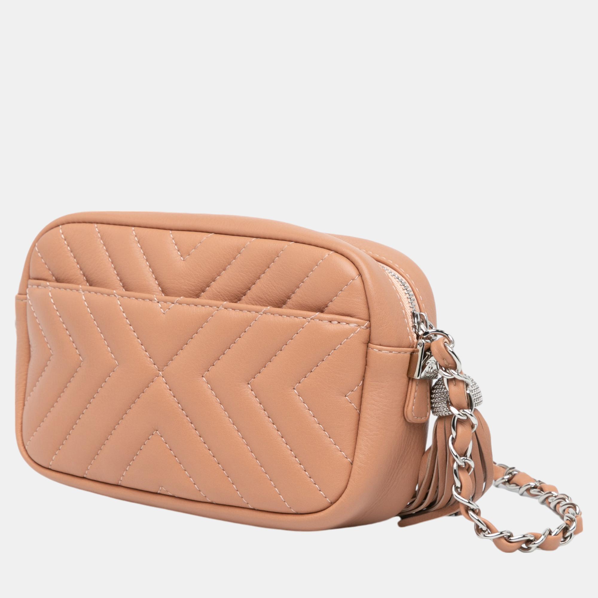 Chanel Brown Mini CC Diagonal Chevron Camera Case