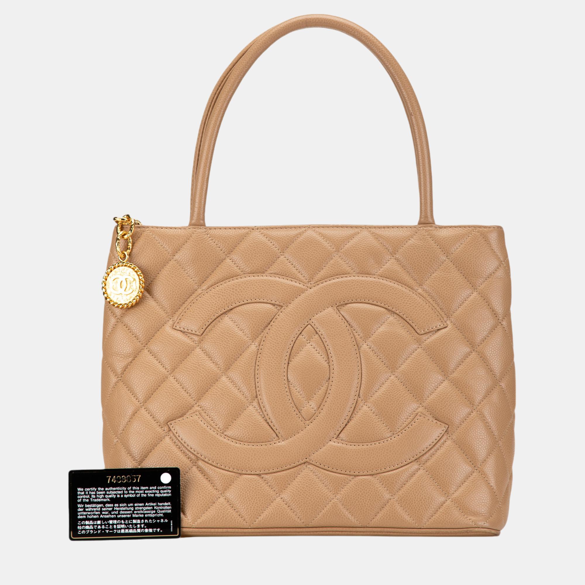 Chanel Brown Caviar Medallion Tote