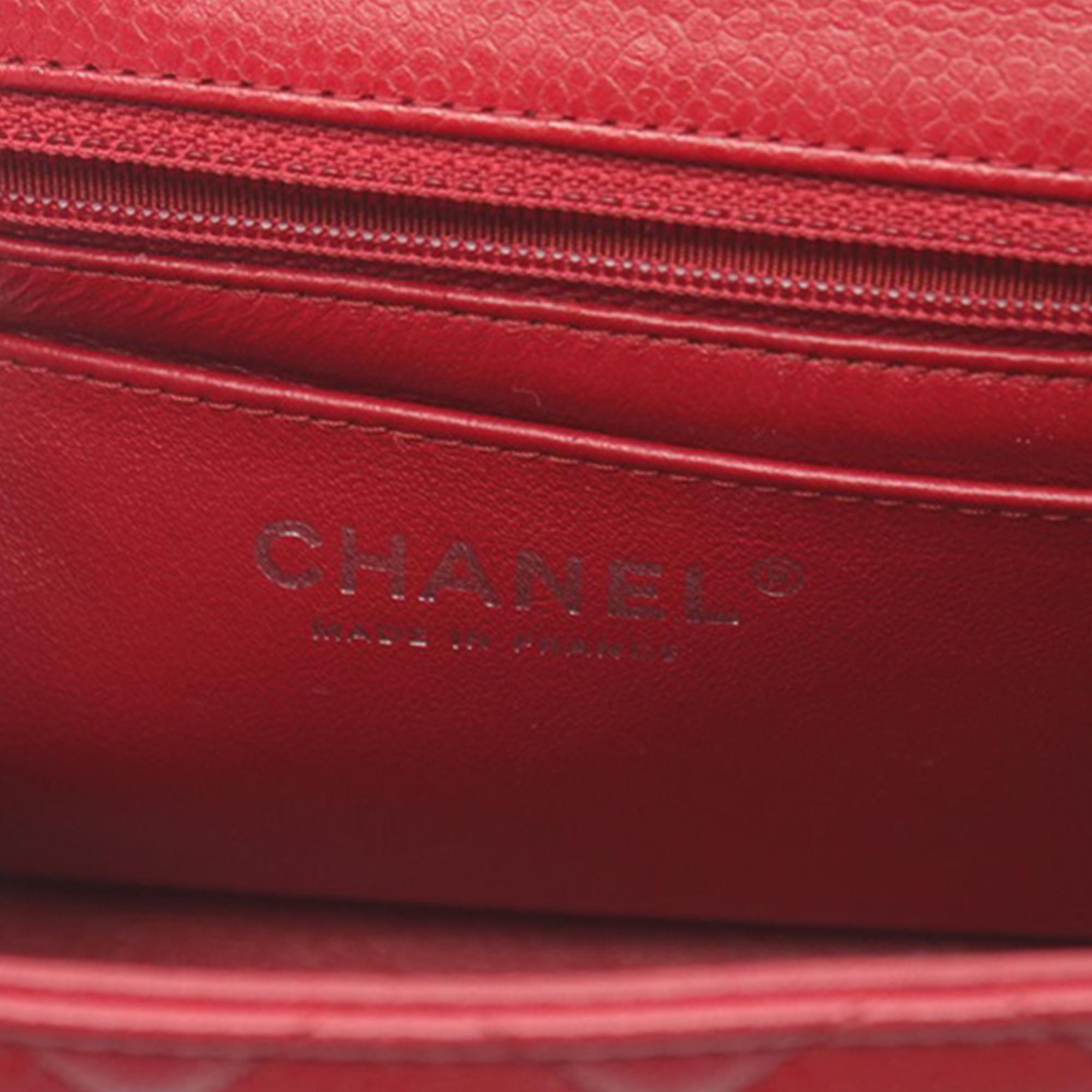 Chanel Red Mini Square Classic Caviar Single Flap