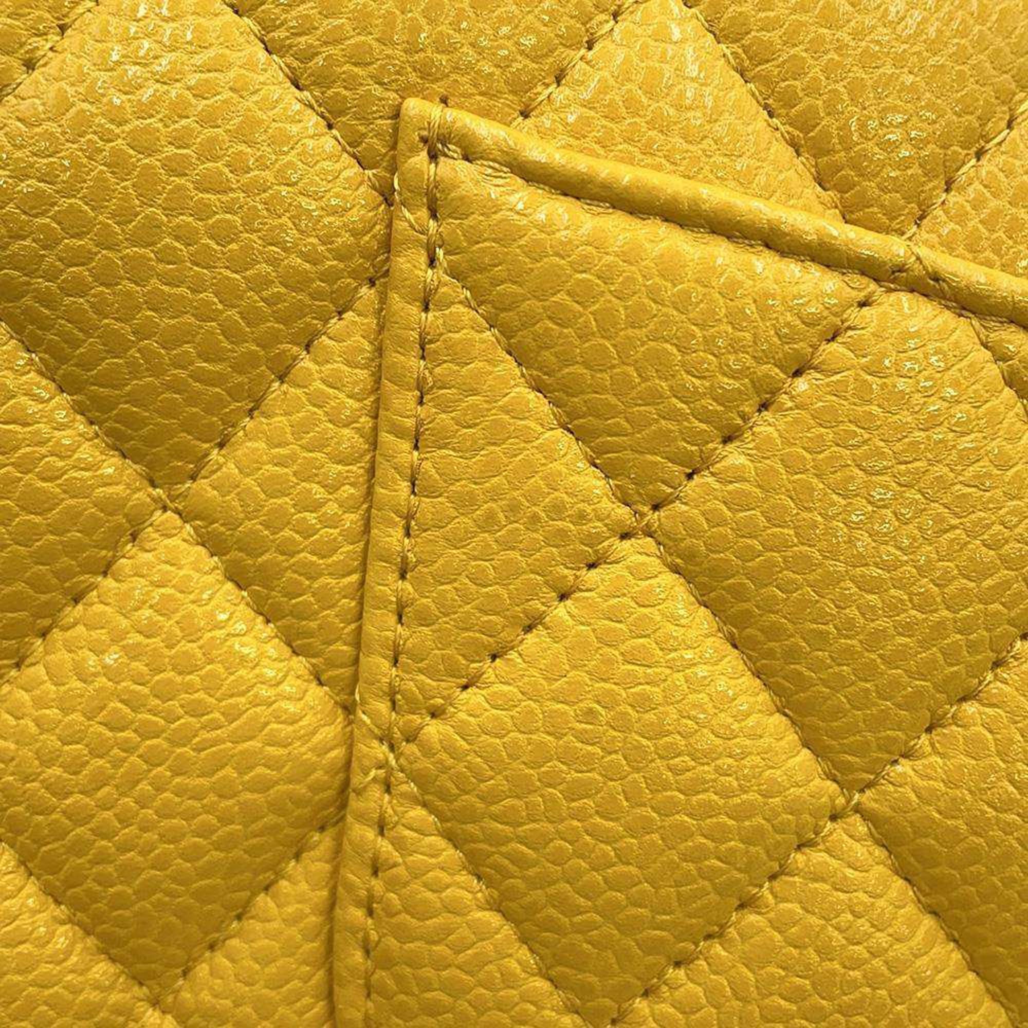 Chanel Yellow Caviar Leather Matelasse W Flap W Chain Shoulder Bag Size 25