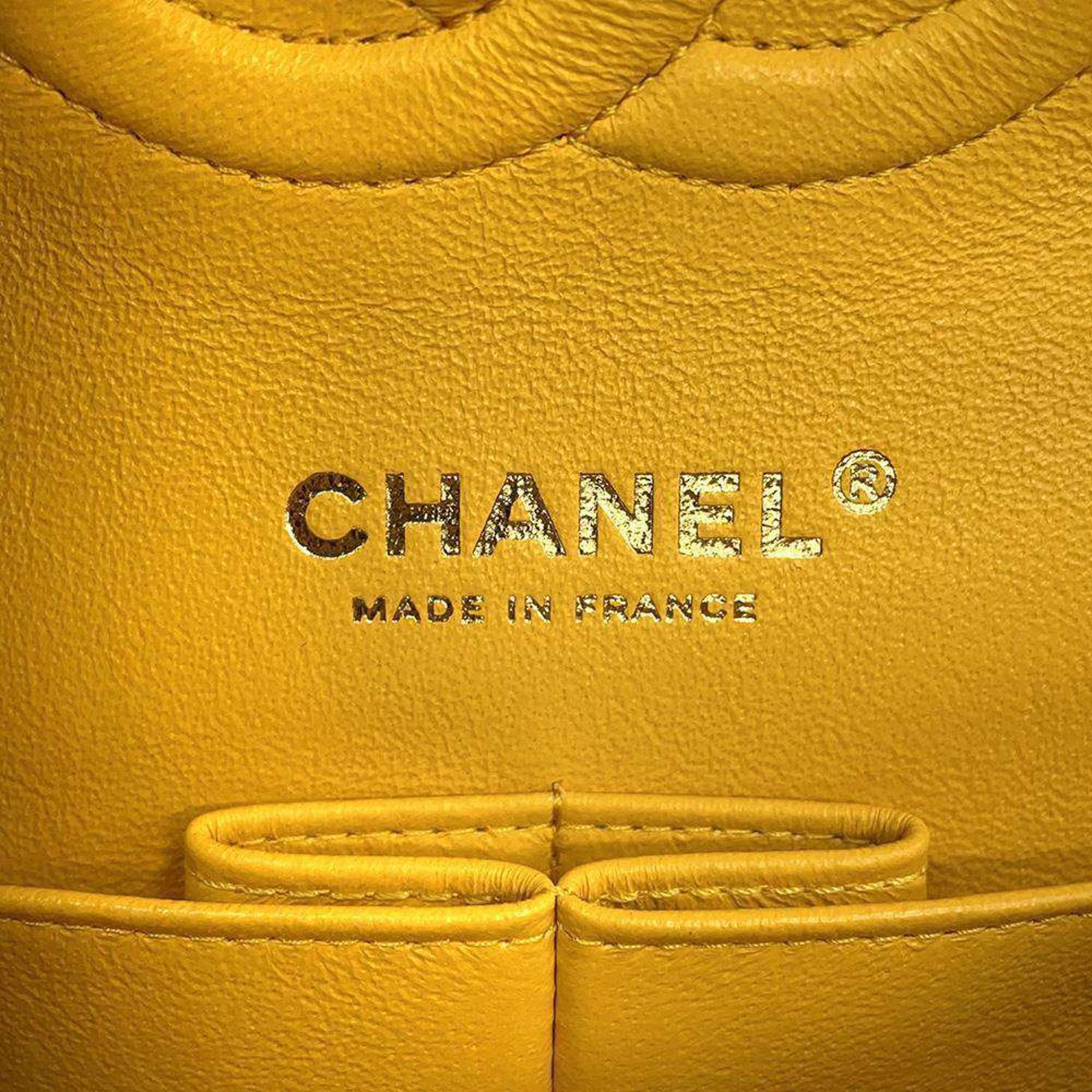 Chanel Yellow Caviar Leather Matelasse W Flap W Chain Shoulder Bag Size 25