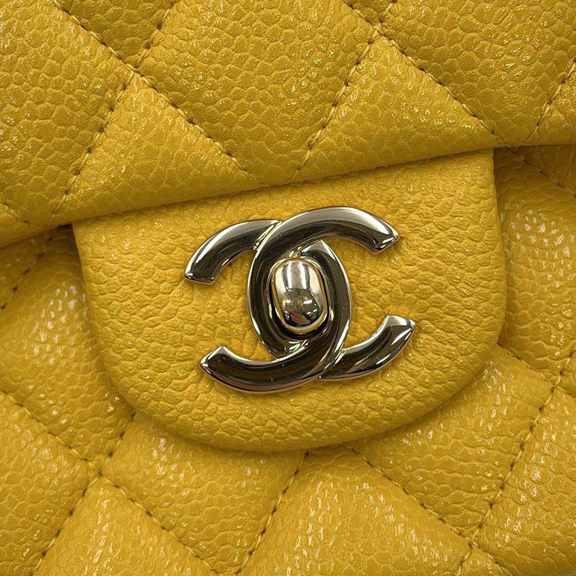 Chanel Yellow Caviar Leather Matelasse W Flap W Chain Shoulder Bag Size 25