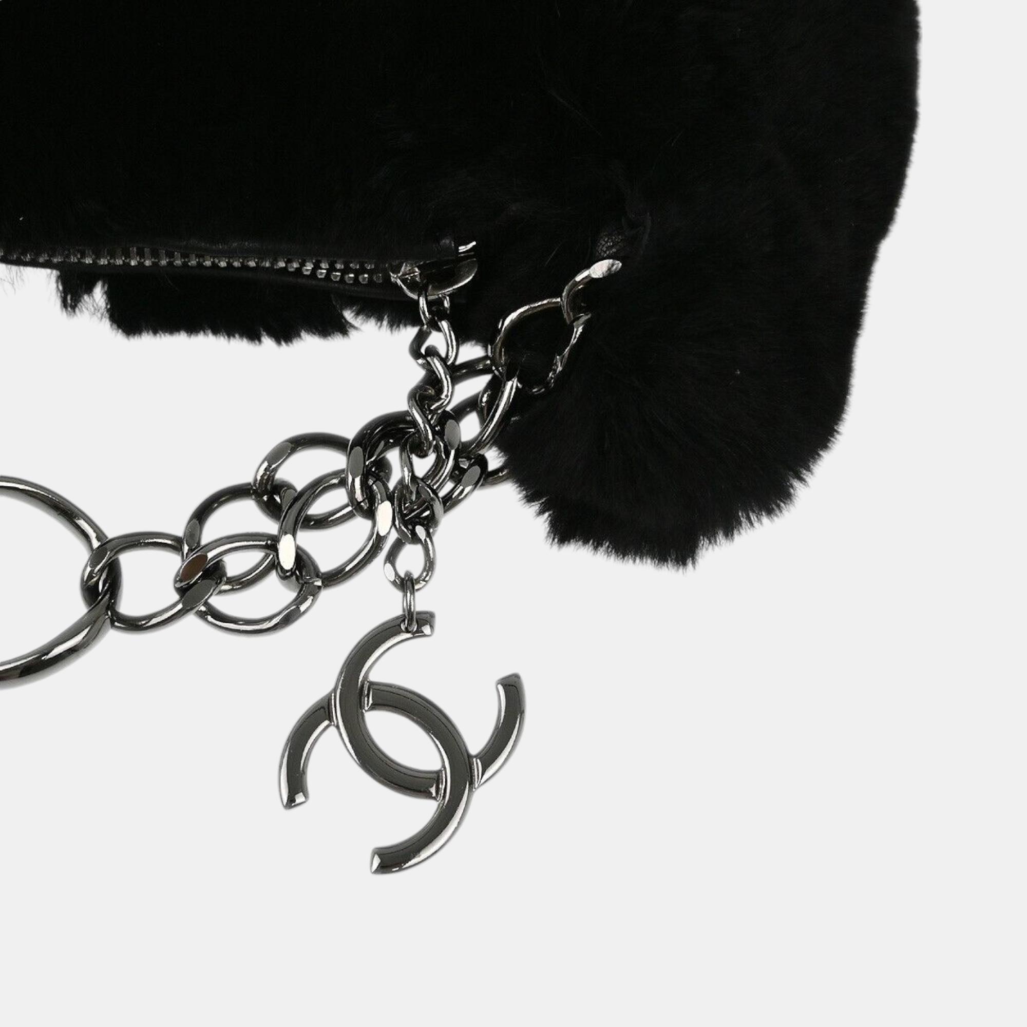 Chanel Black Fur Chain Handbag