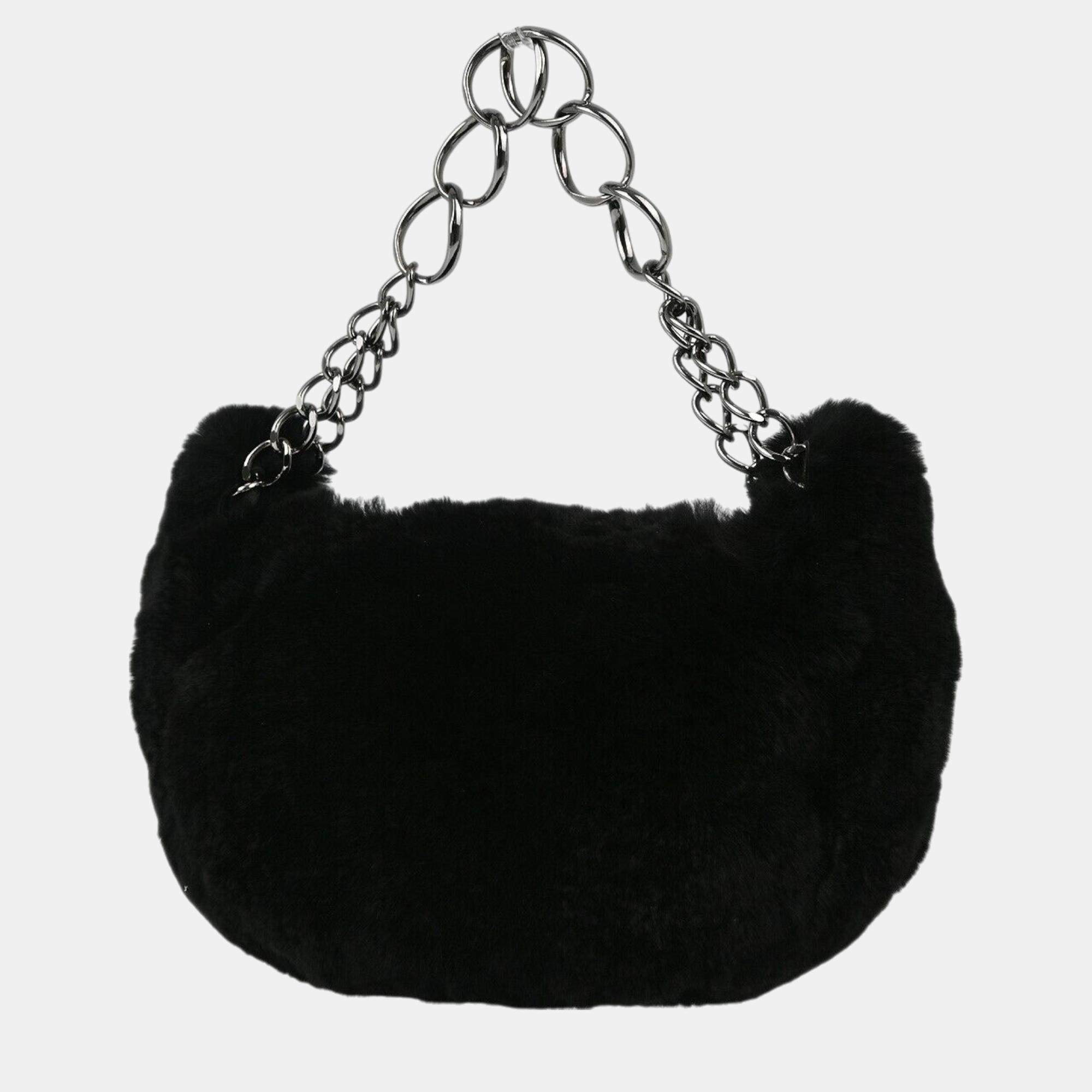 Chanel Black Fur Chain Handbag