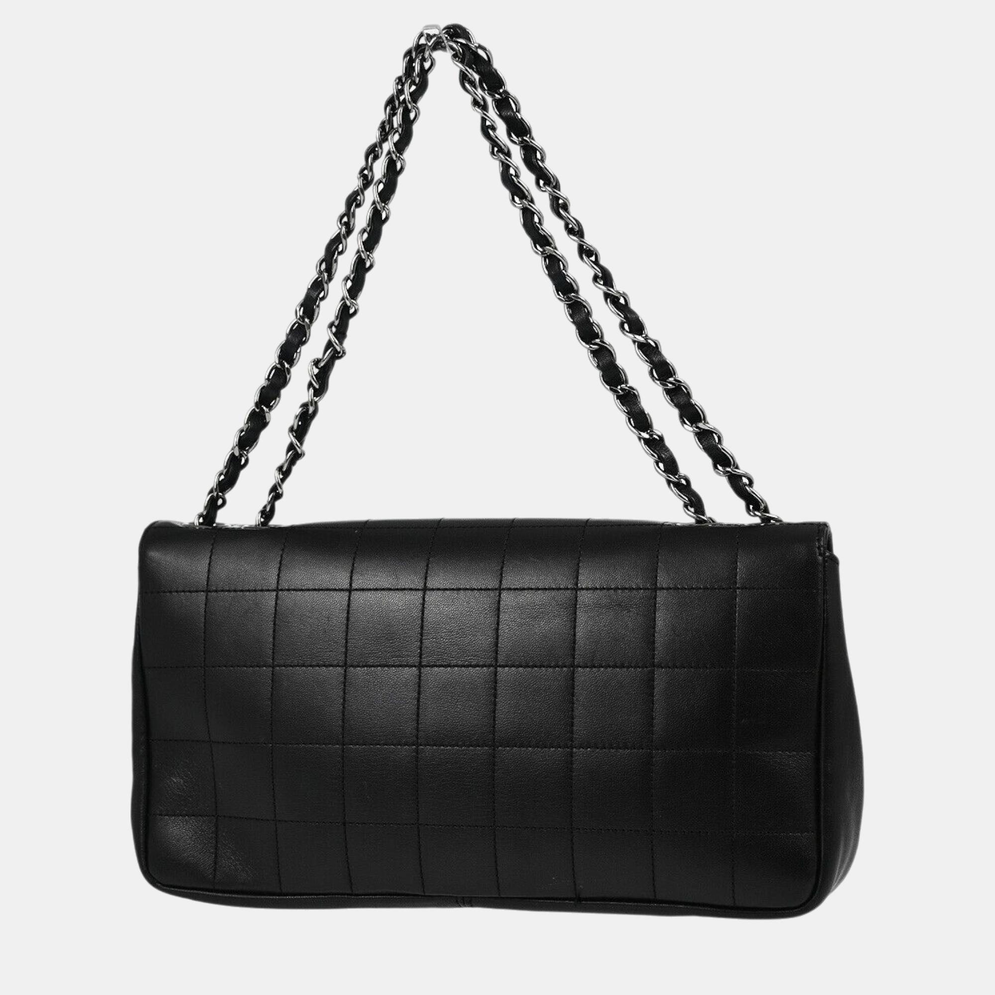 Chanel Black Lambskin Choco Bar Chain Shoulder Bag