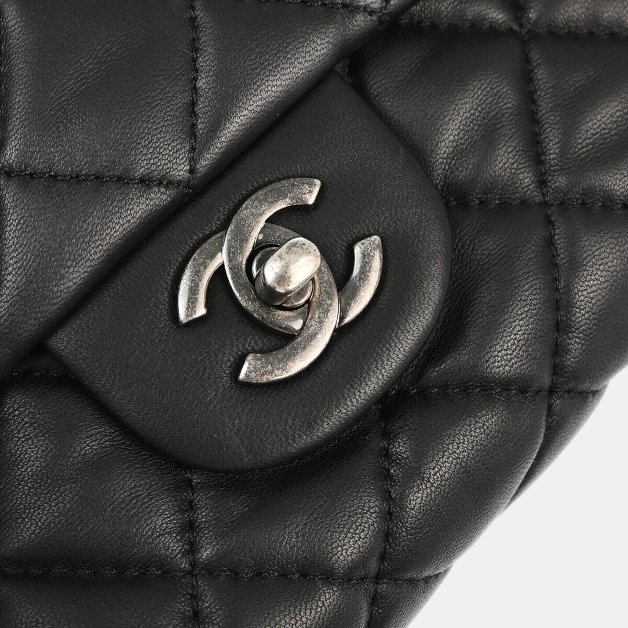 Chanel Black Lambskin Double Chain Shoulder Bag