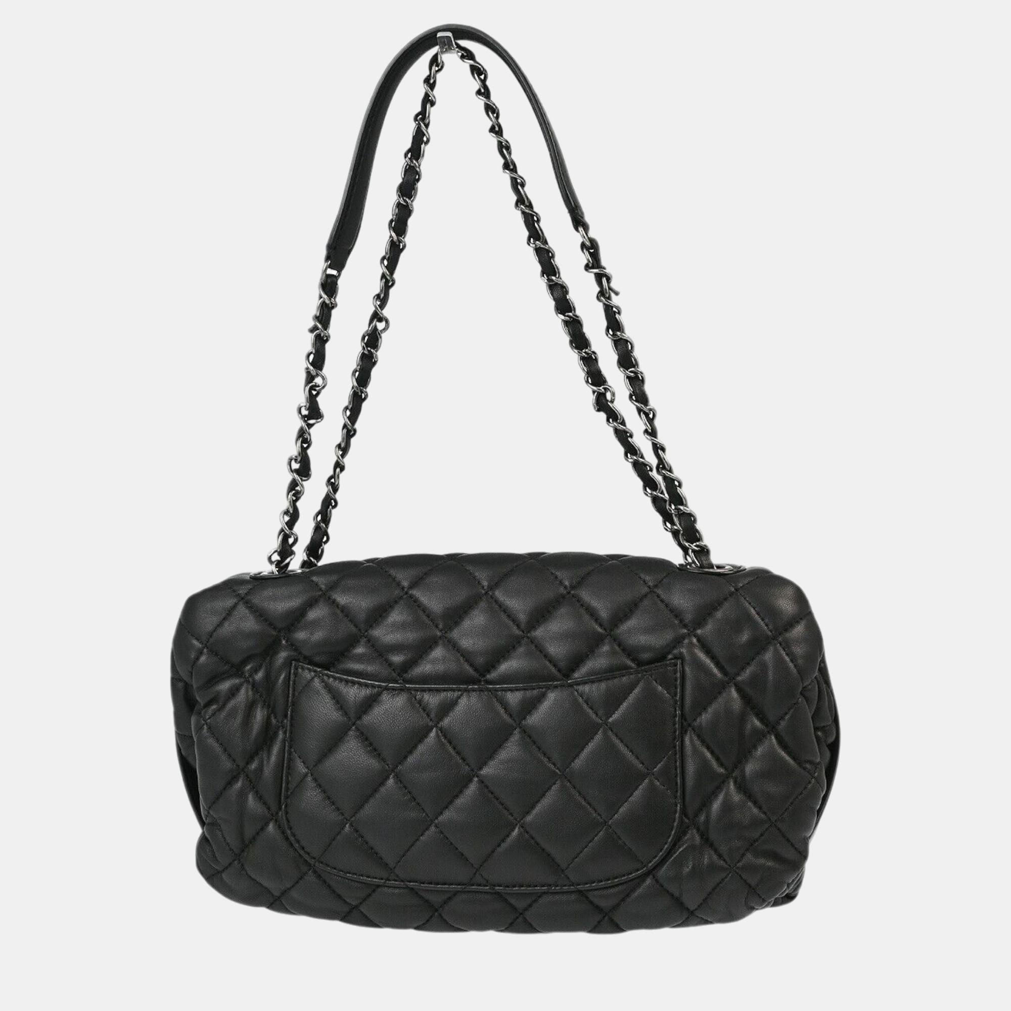 Chanel Black Lambskin Double Chain Shoulder Bag