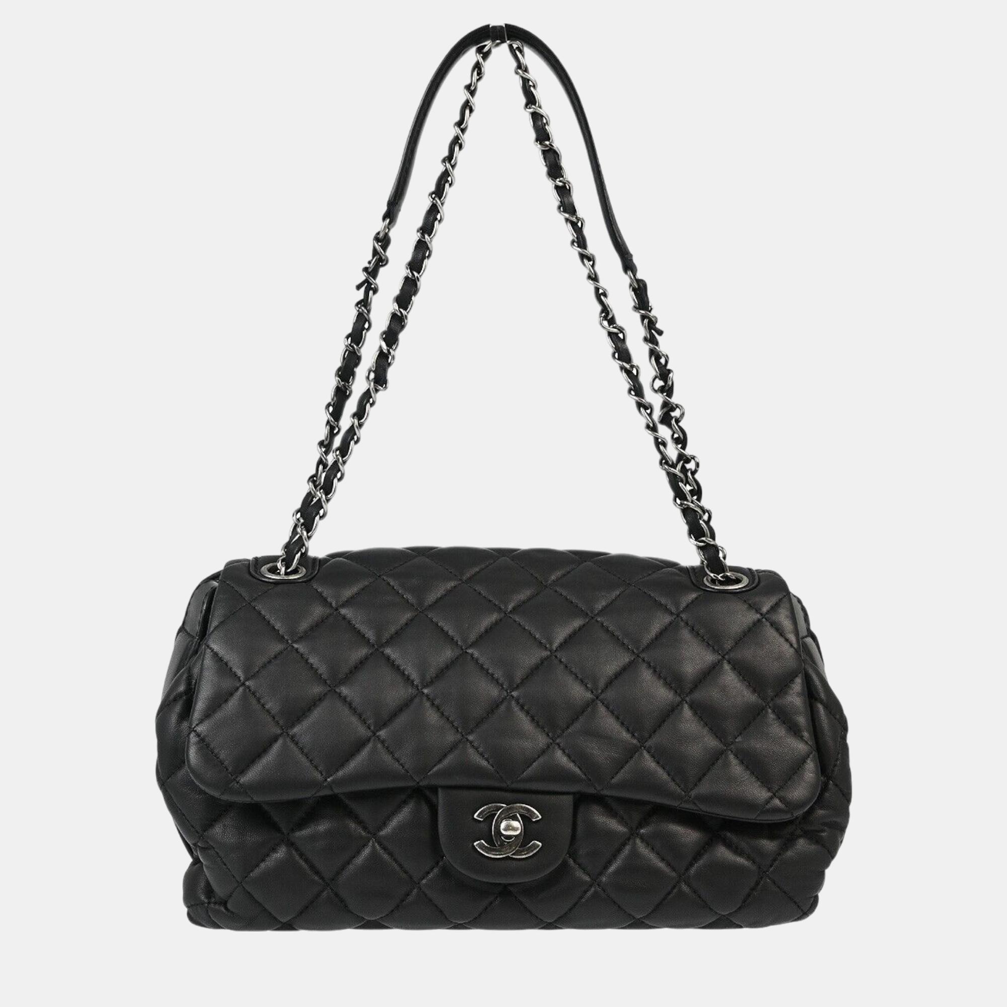 Chanel Black Lambskin Double Chain Shoulder Bag