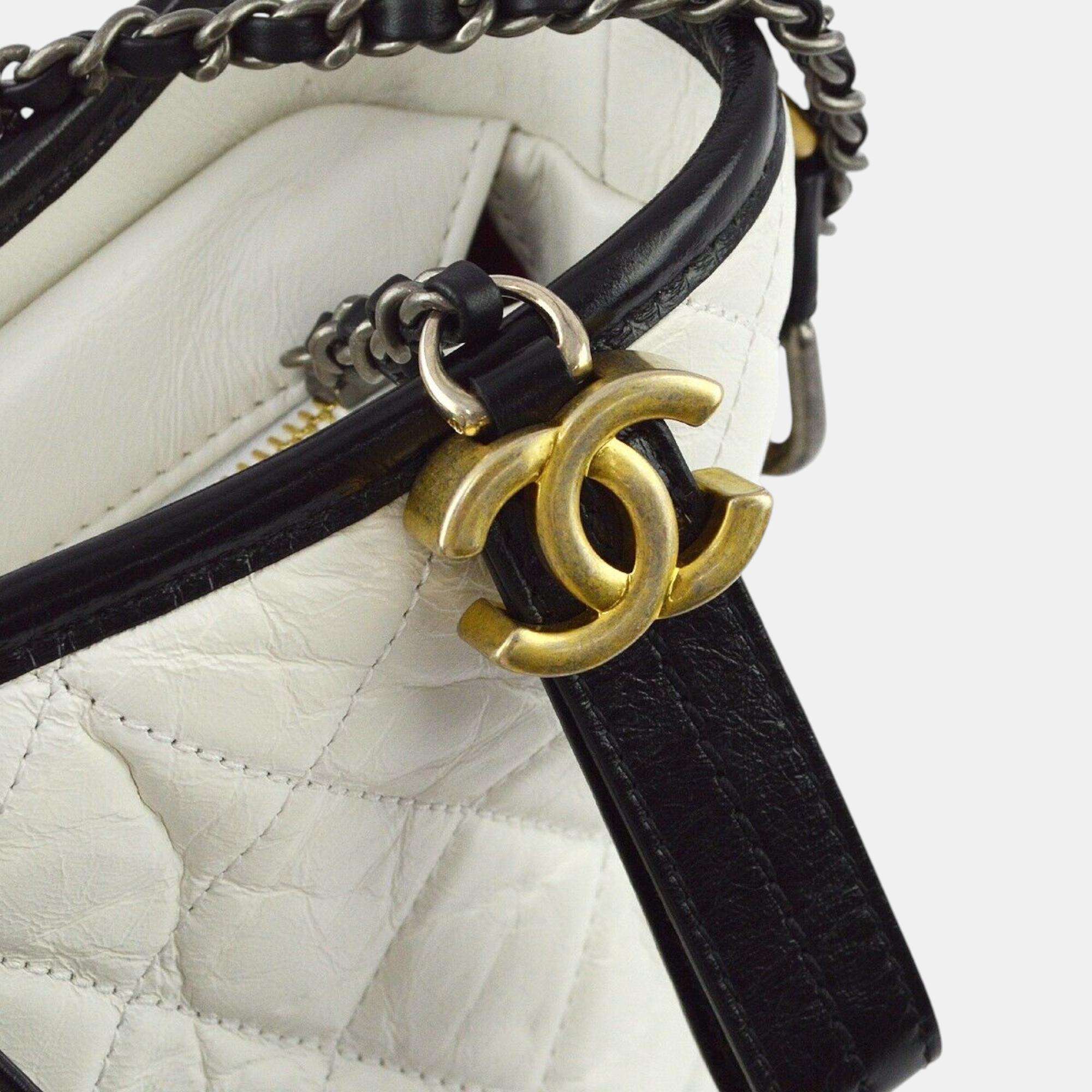 Chanel White Black Calfskin Large Gabrielle Shoulder Bag