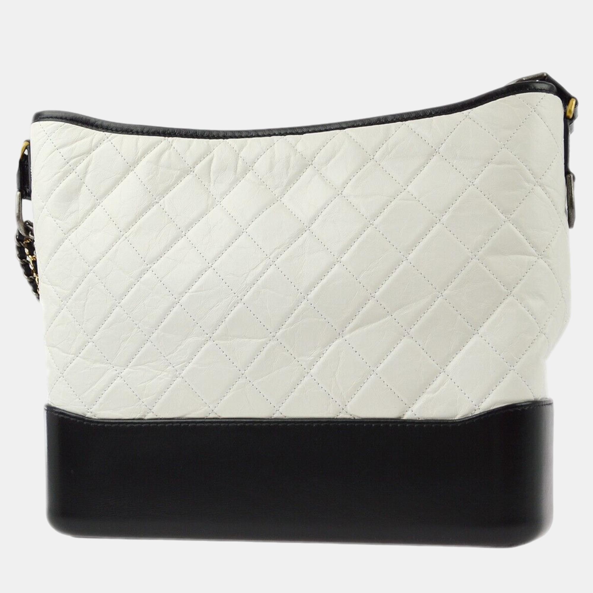 Chanel White Black Calfskin Large Gabrielle Shoulder Bag