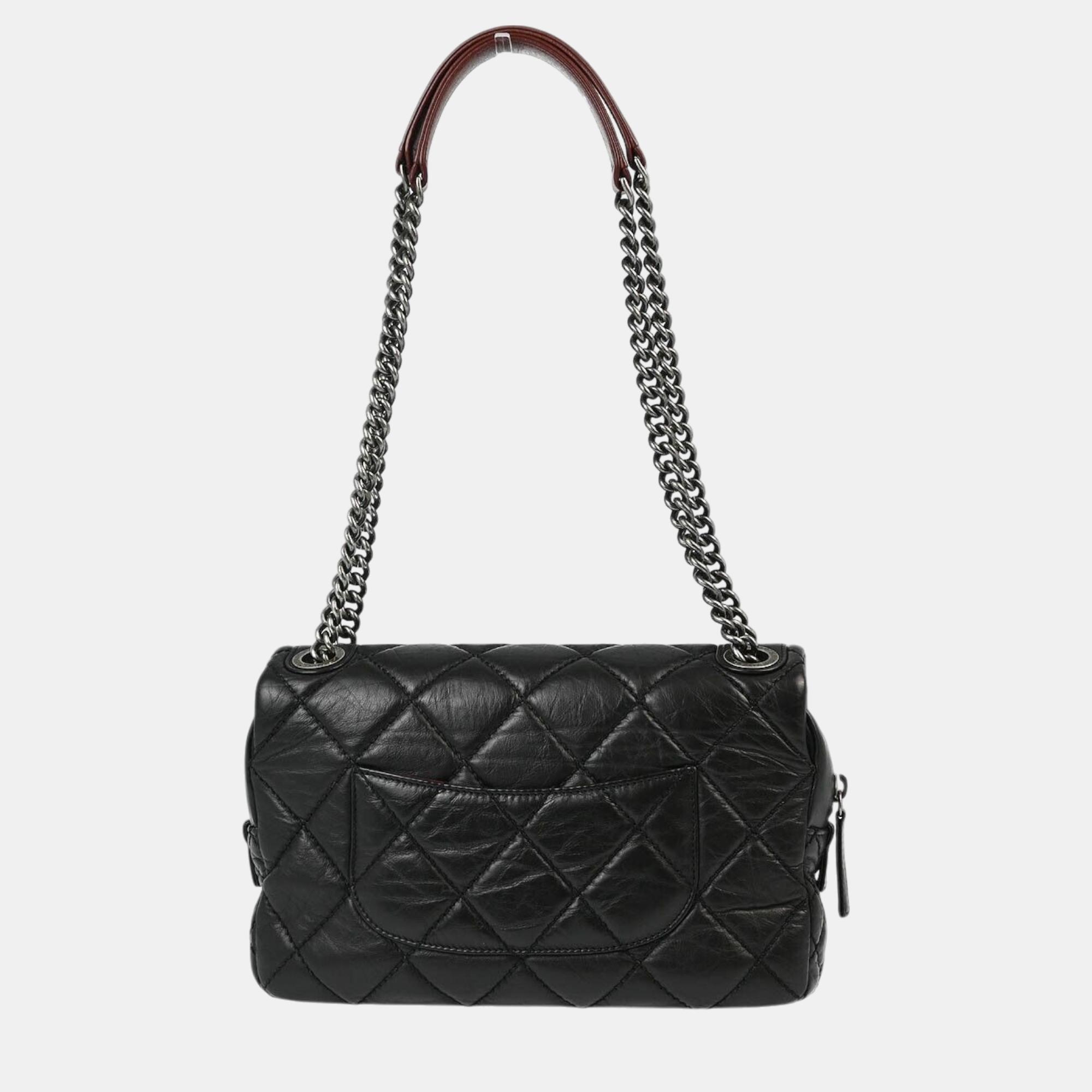 Chanel Black Calfskin Duo Color Chain Shoulder Bag