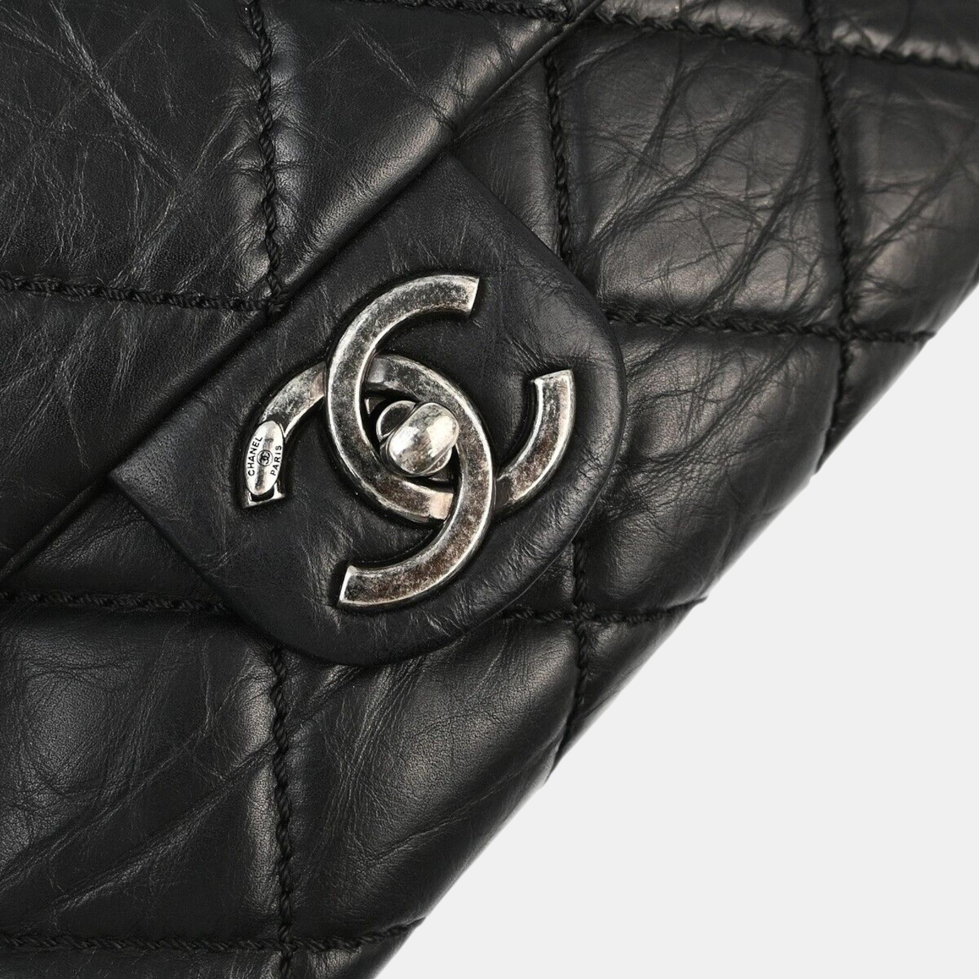 Chanel Black Calfskin Duo Color Chain Shoulder Bag