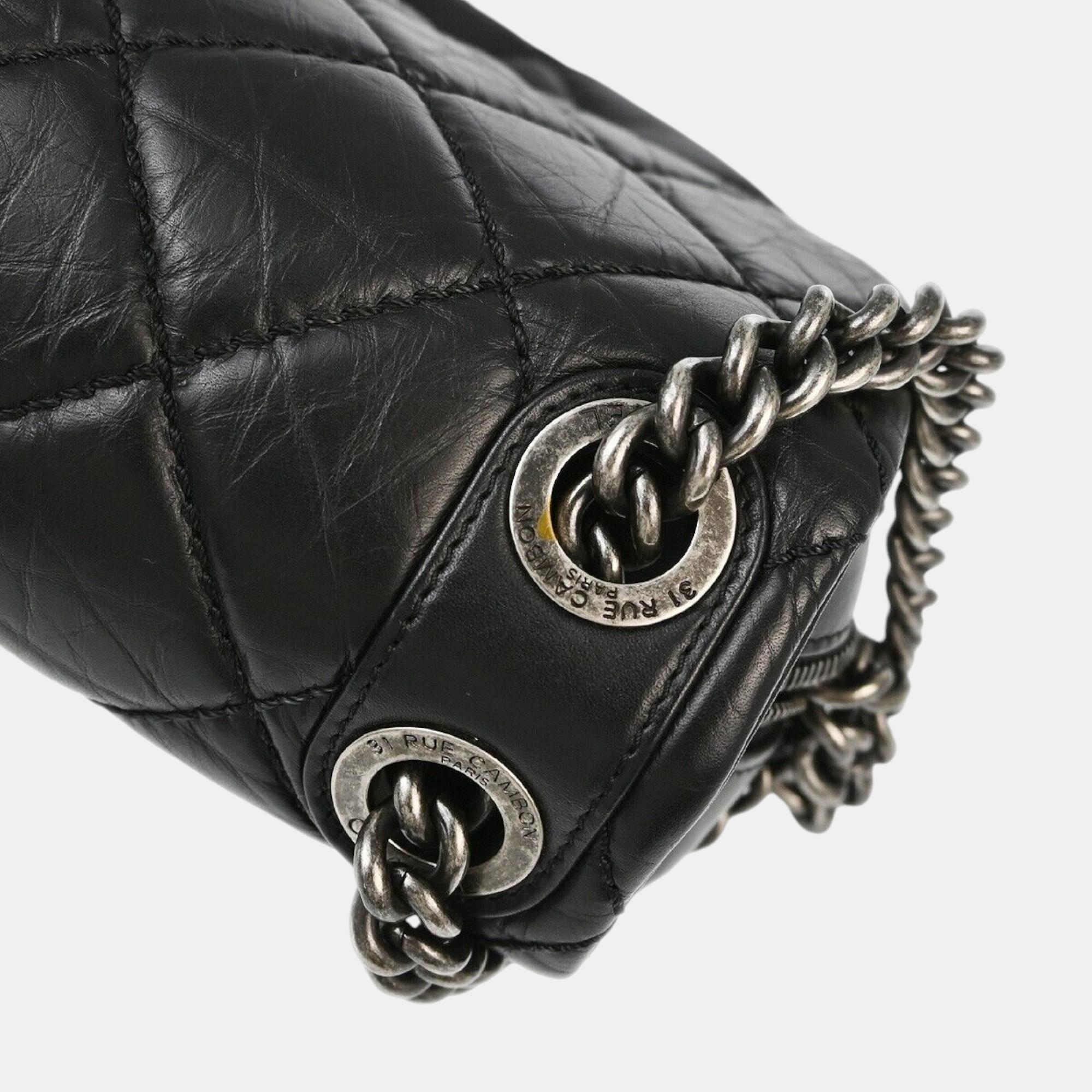 Chanel Black Calfskin Duo Color Chain Shoulder Bag