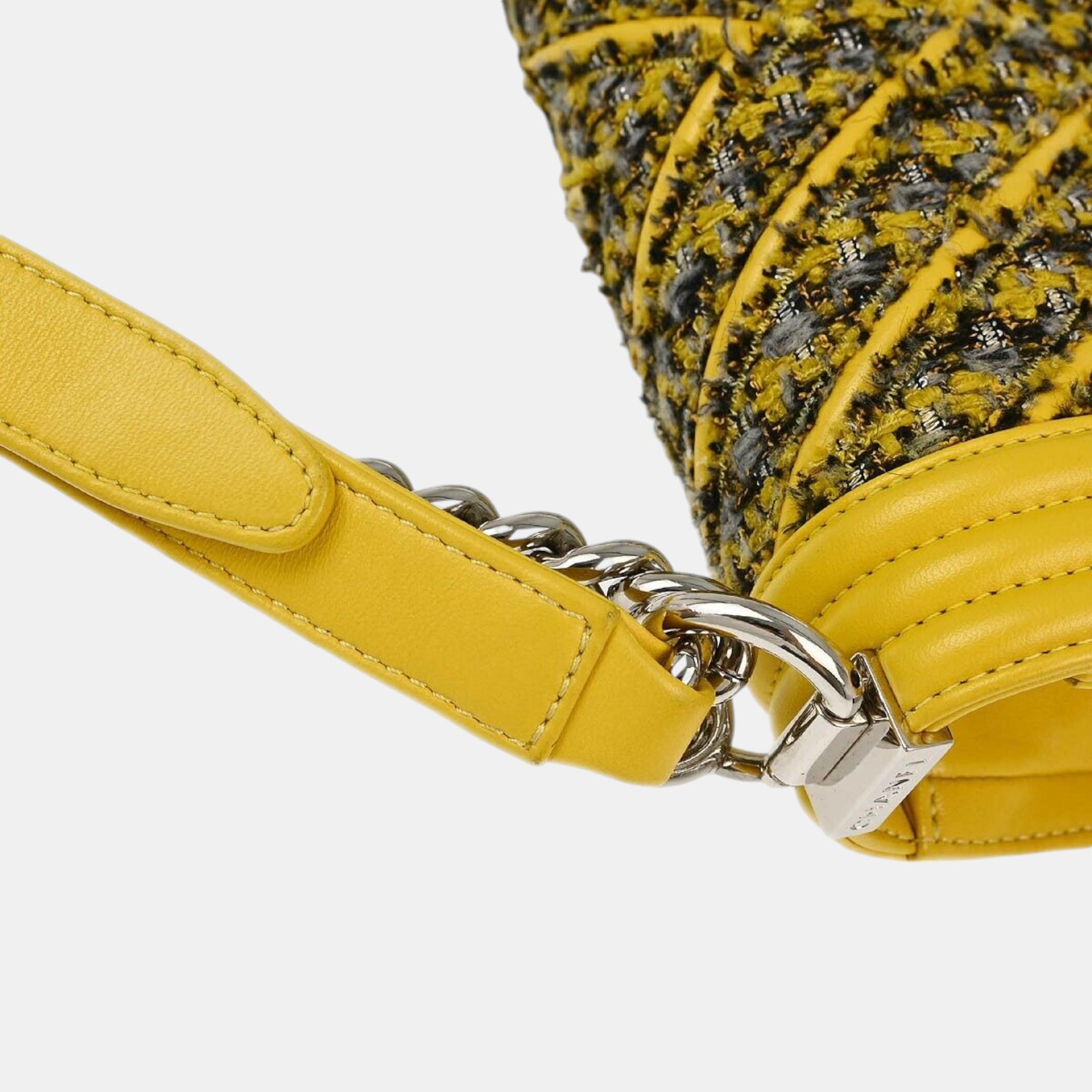 Chanel Yellow Tweed V Stitch Boy Small Double Chain Shoulder Bag