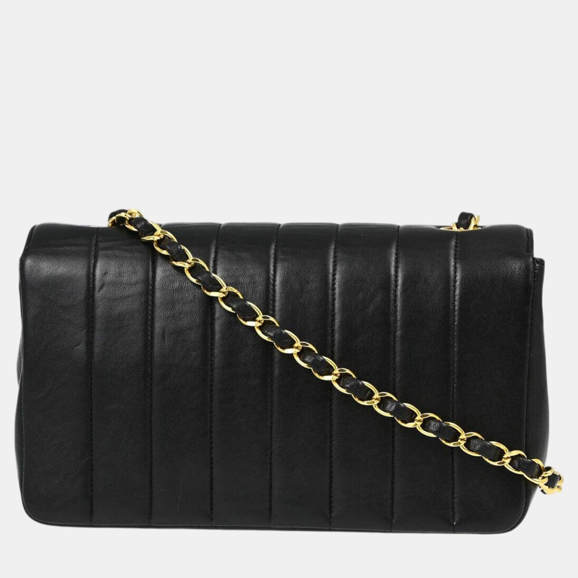 Chanel Black Lambskin Mademoiselle Straight Flap Shoulder Bag