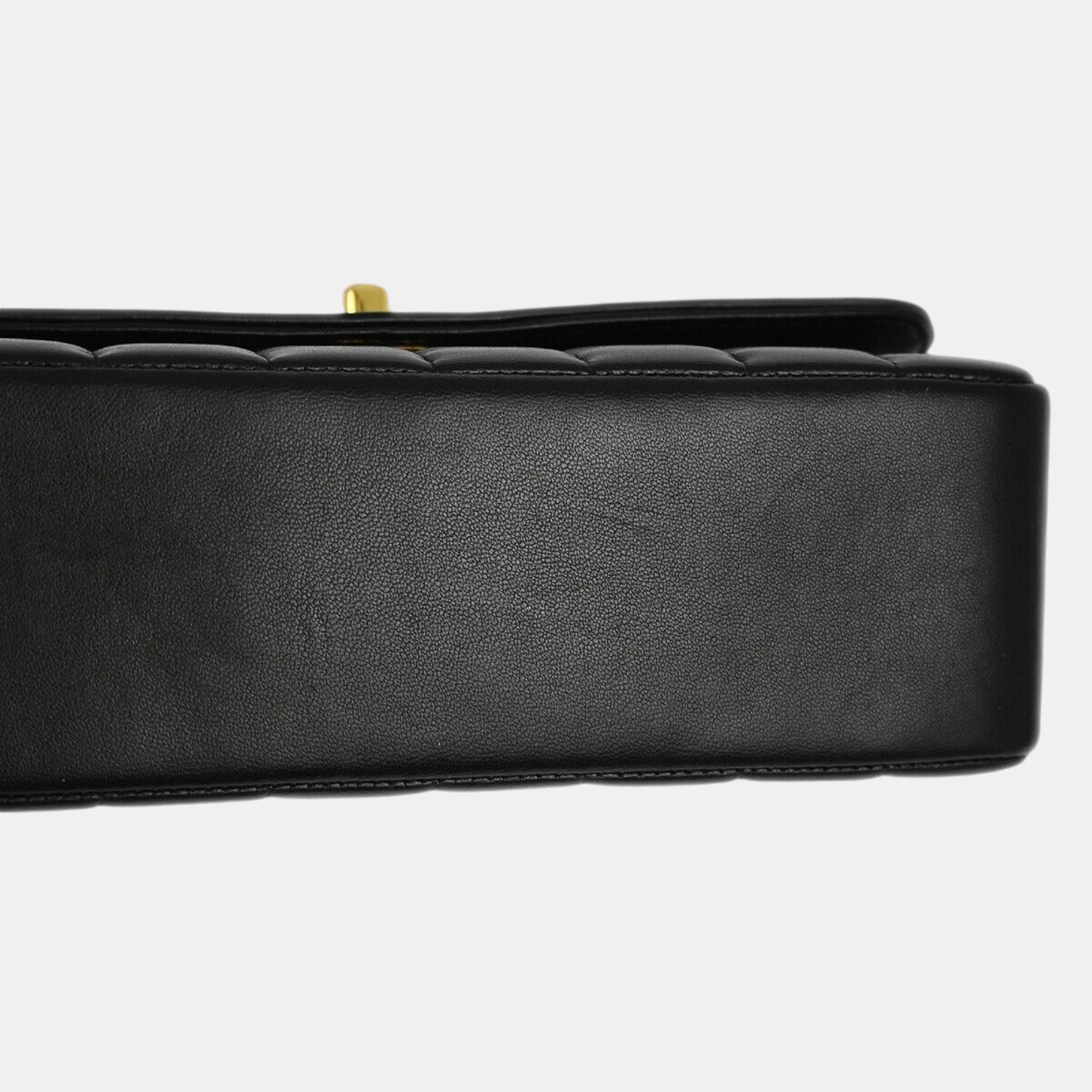 Chanel Black Lambskin Mademoiselle Straight Flap Shoulder Bag