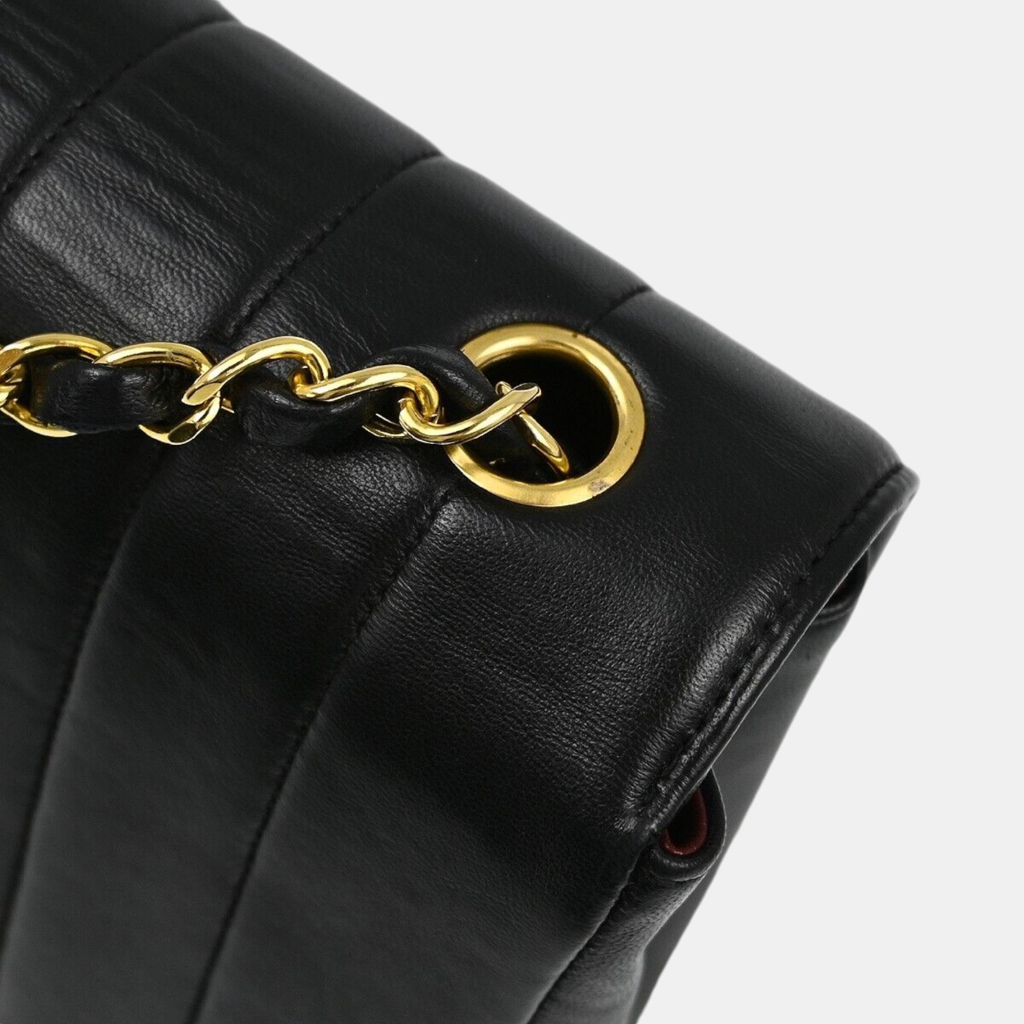 Chanel Black Lambskin Mademoiselle Straight Flap Shoulder Bag