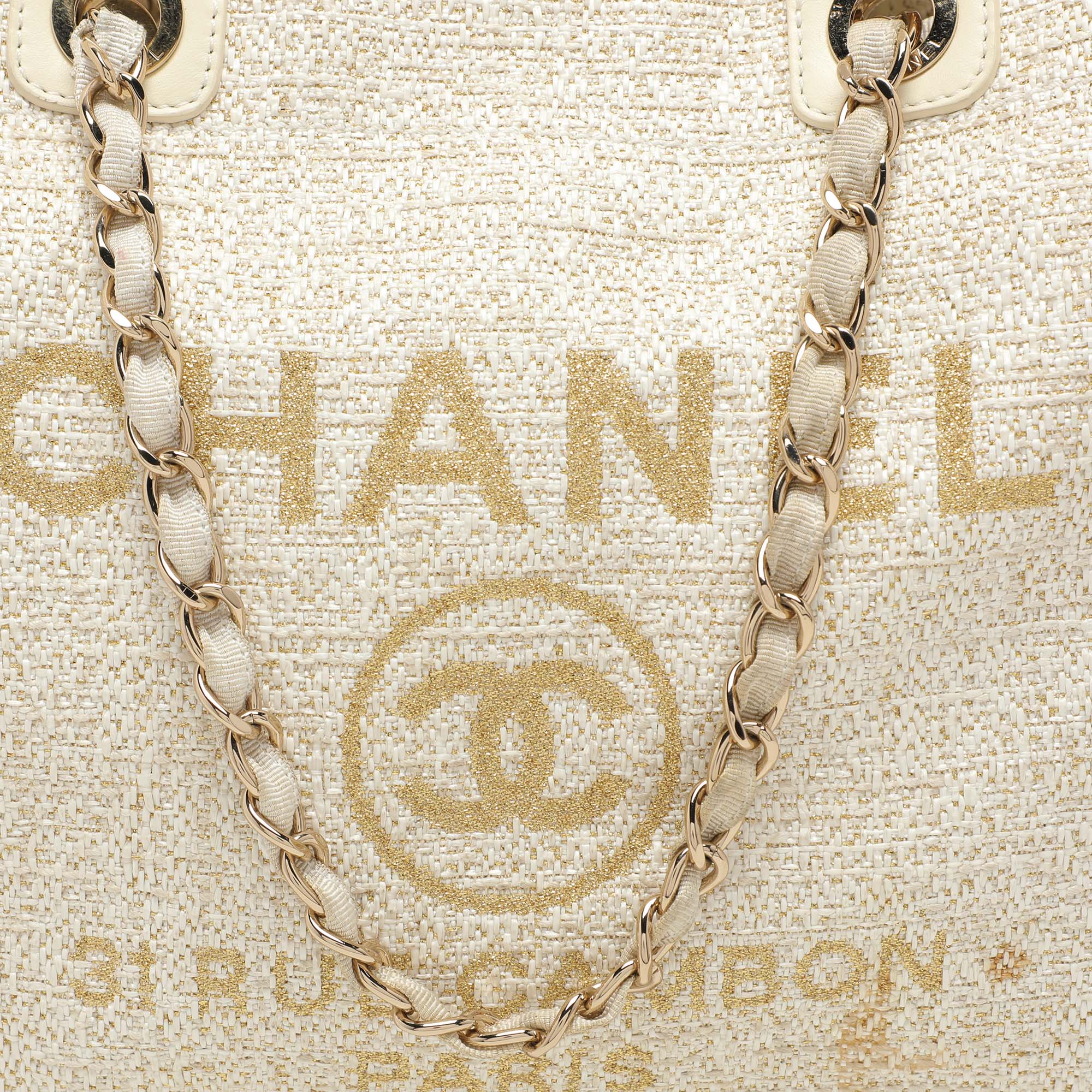 Chanel Cream Tweed And Leather Deauville Tote