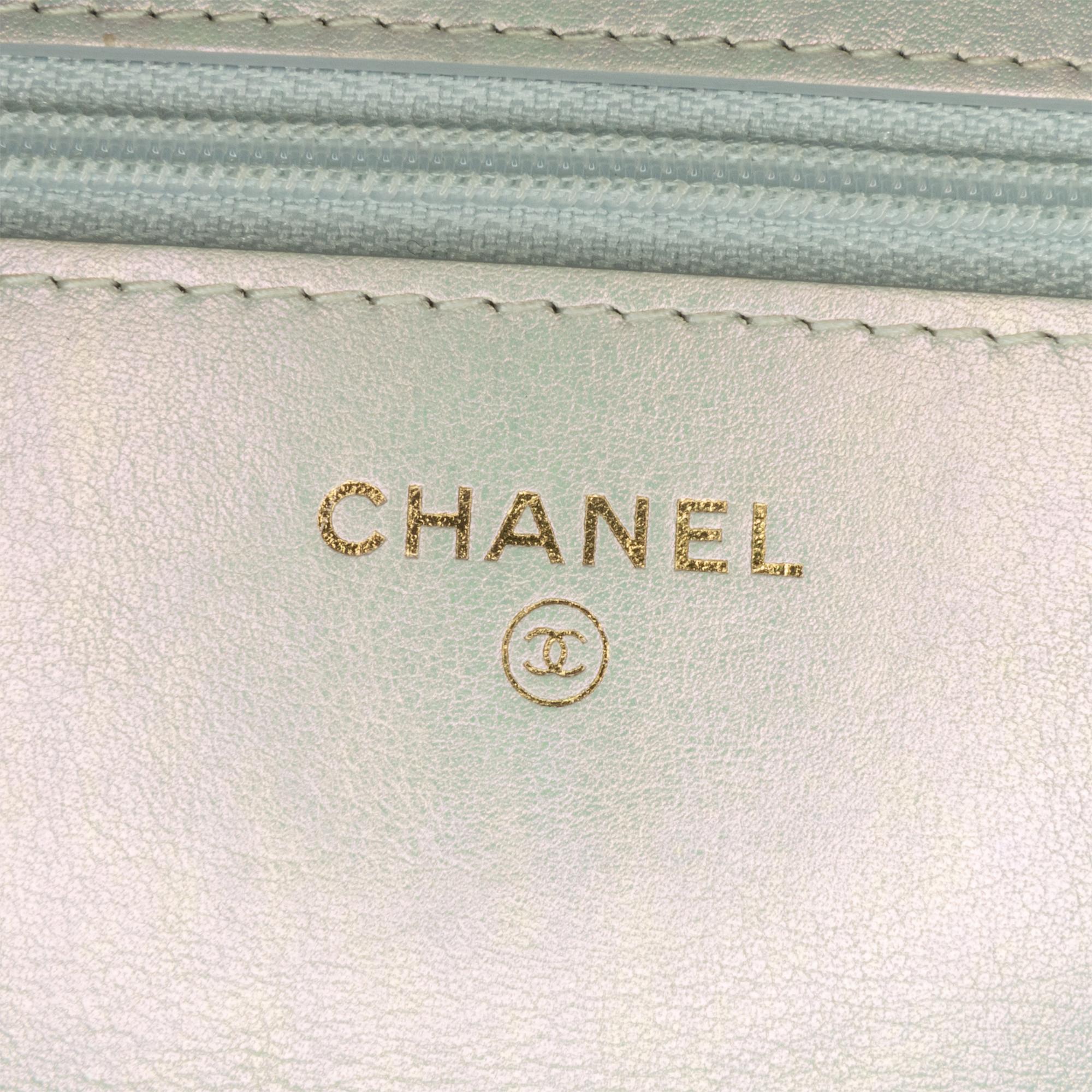 Chanel Silver Quilted Iridescent Lambskin 19 Wallet On Chain