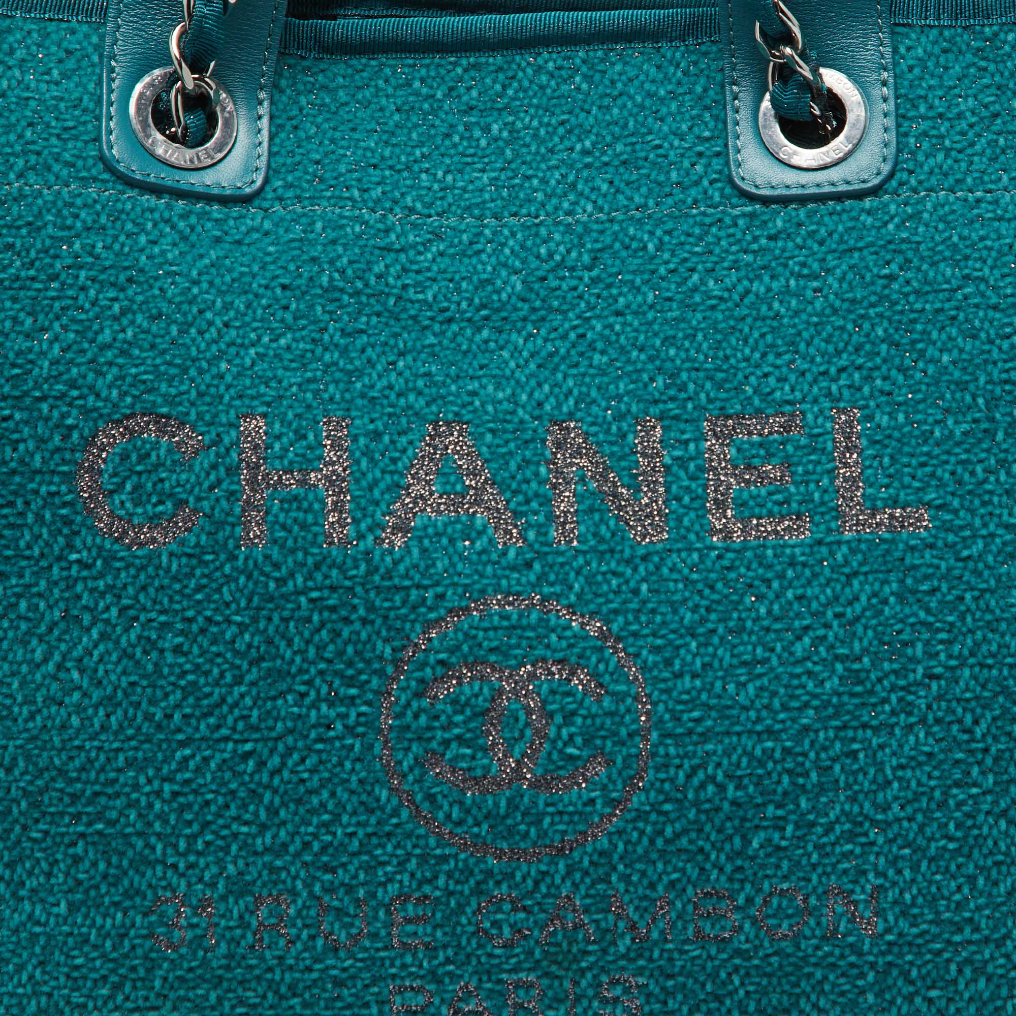 Chanel Teal Green Tweed Large Deauville Shopper Tote