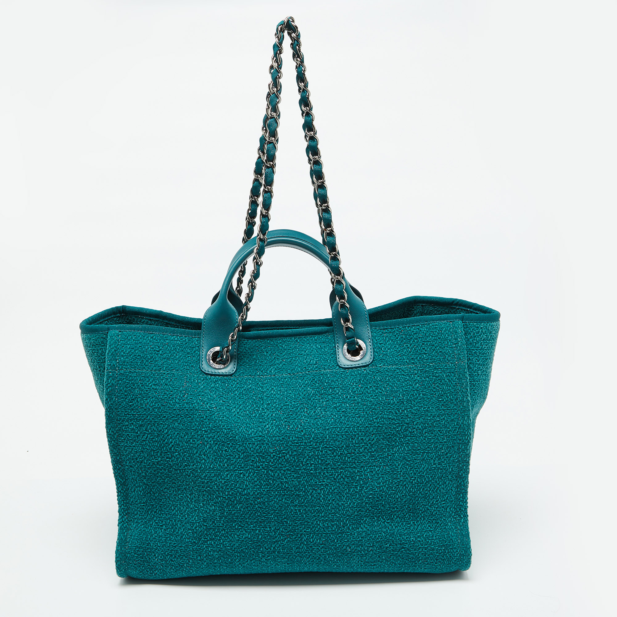 Chanel Teal Green Tweed Large Deauville Shopper Tote