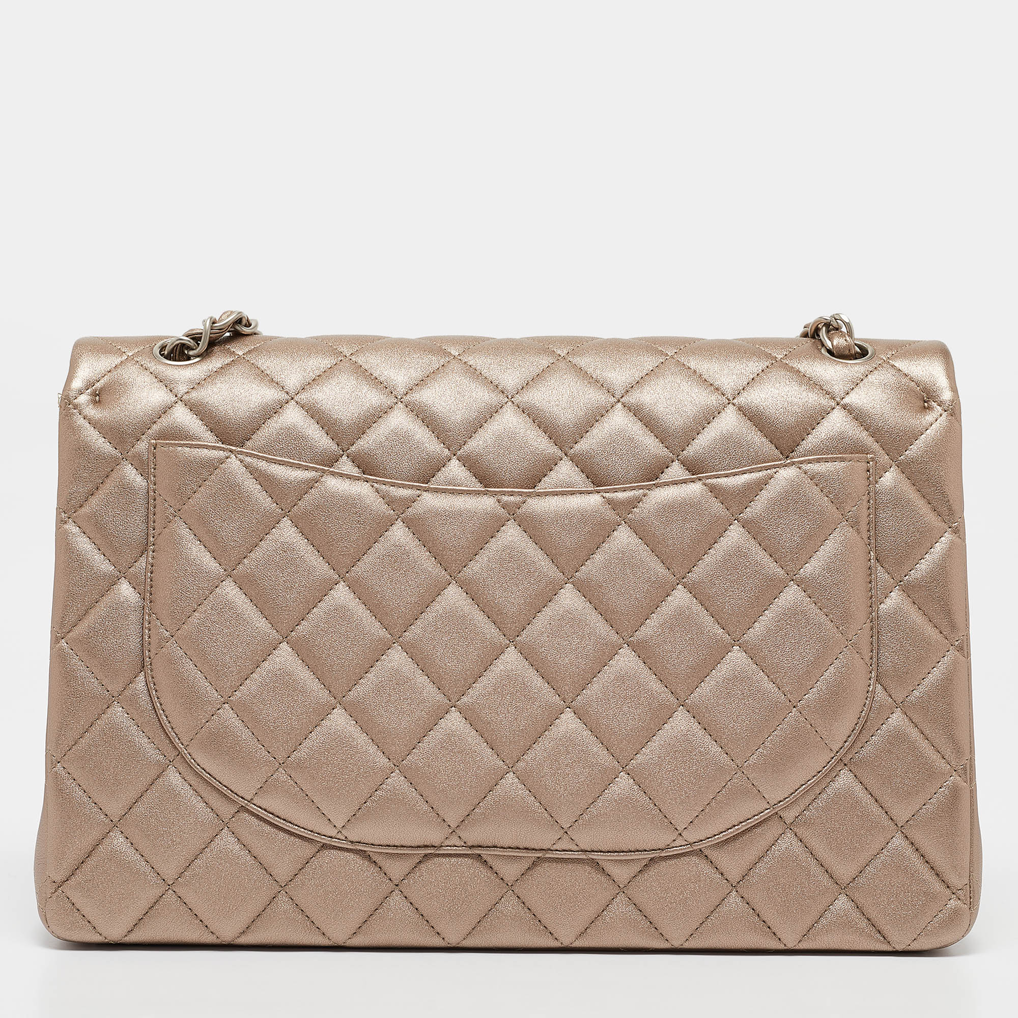 Chanel Metallic Beige Quilted Leather Maxi Classic Double Flap Bag