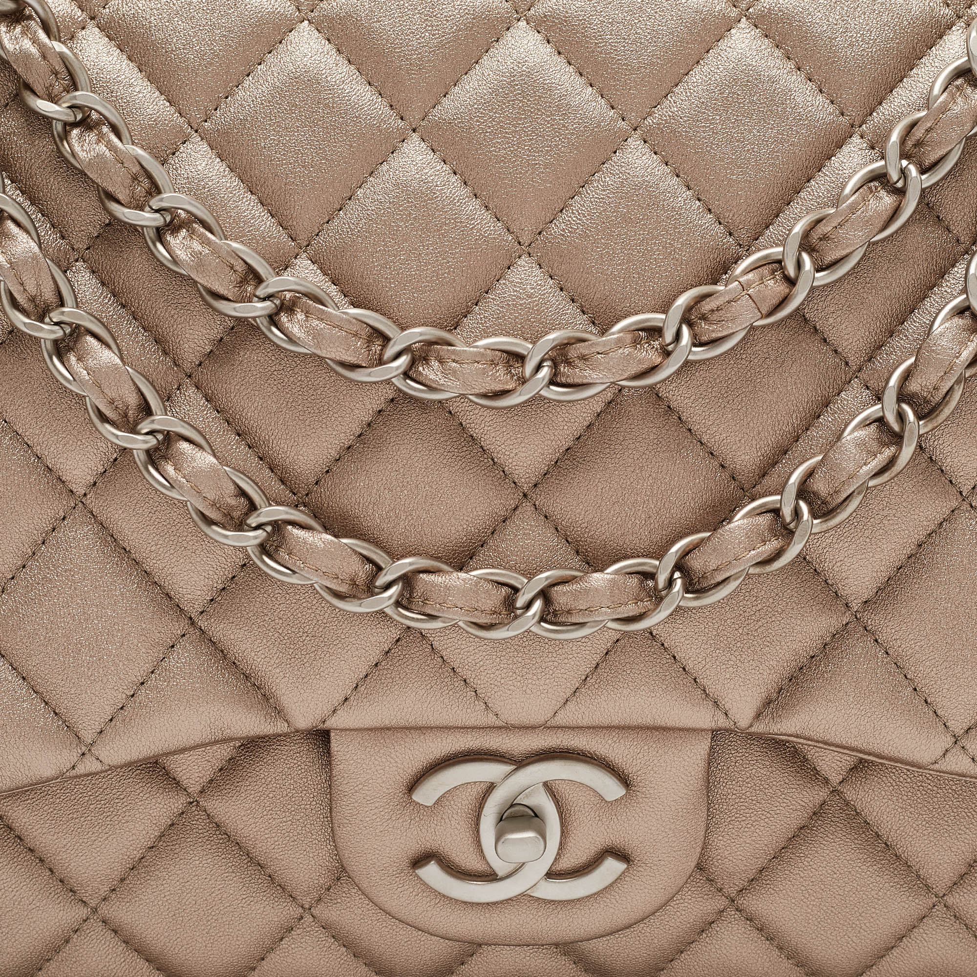 Chanel Metallic Beige Quilted Leather Maxi Classic Double Flap Bag