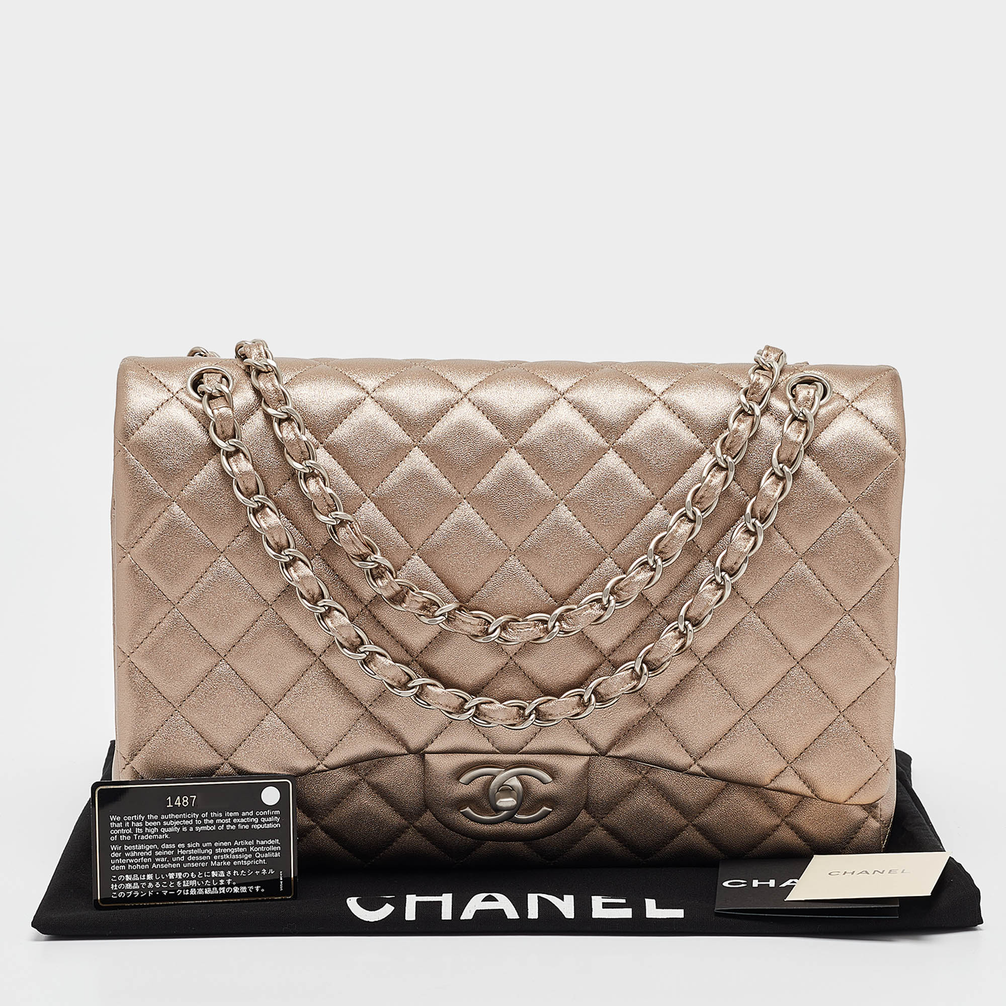 Chanel Metallic Beige Quilted Leather Maxi Classic Double Flap Bag