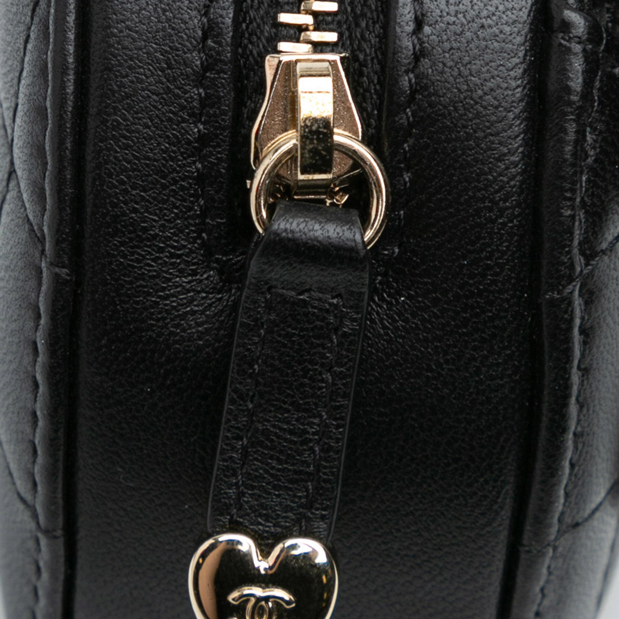 Chanel Black Lambskin CC In Love Heart Necklace Bag