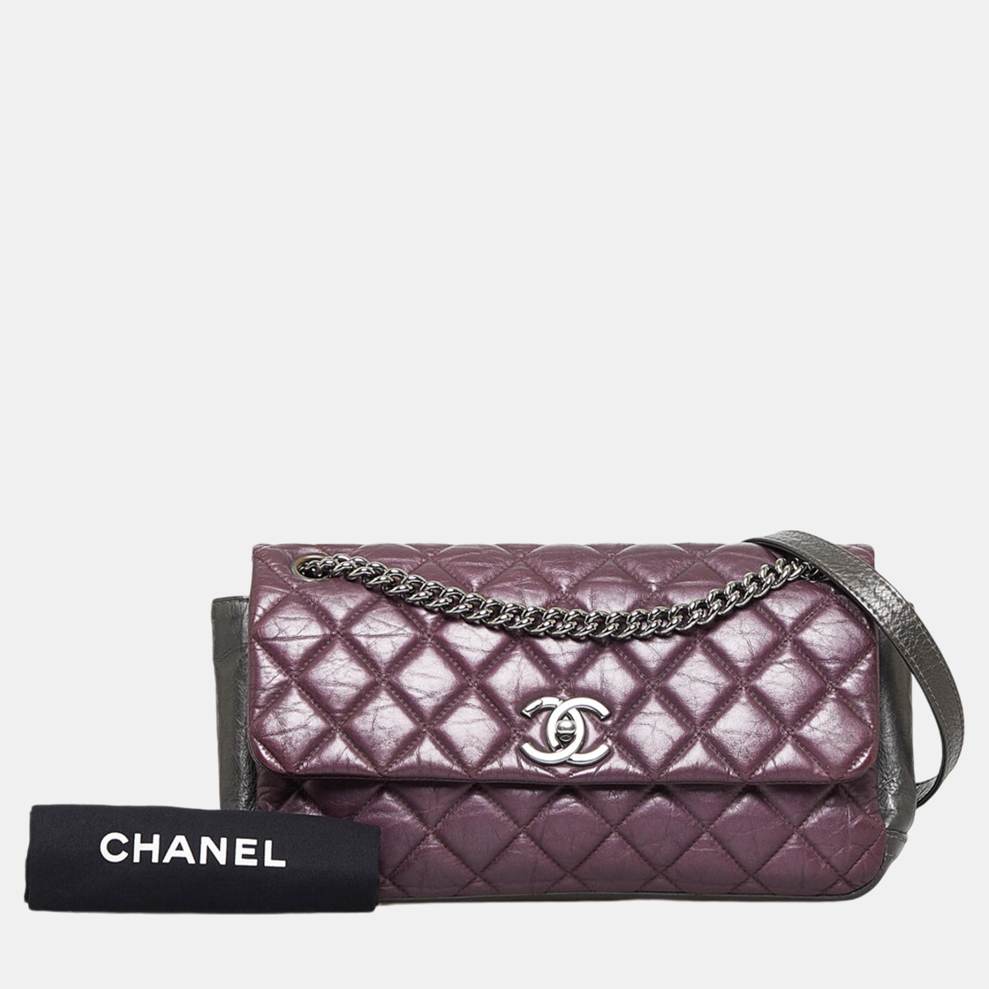 Chanel Purple Glazed Matelasse Portobello Flap Bag