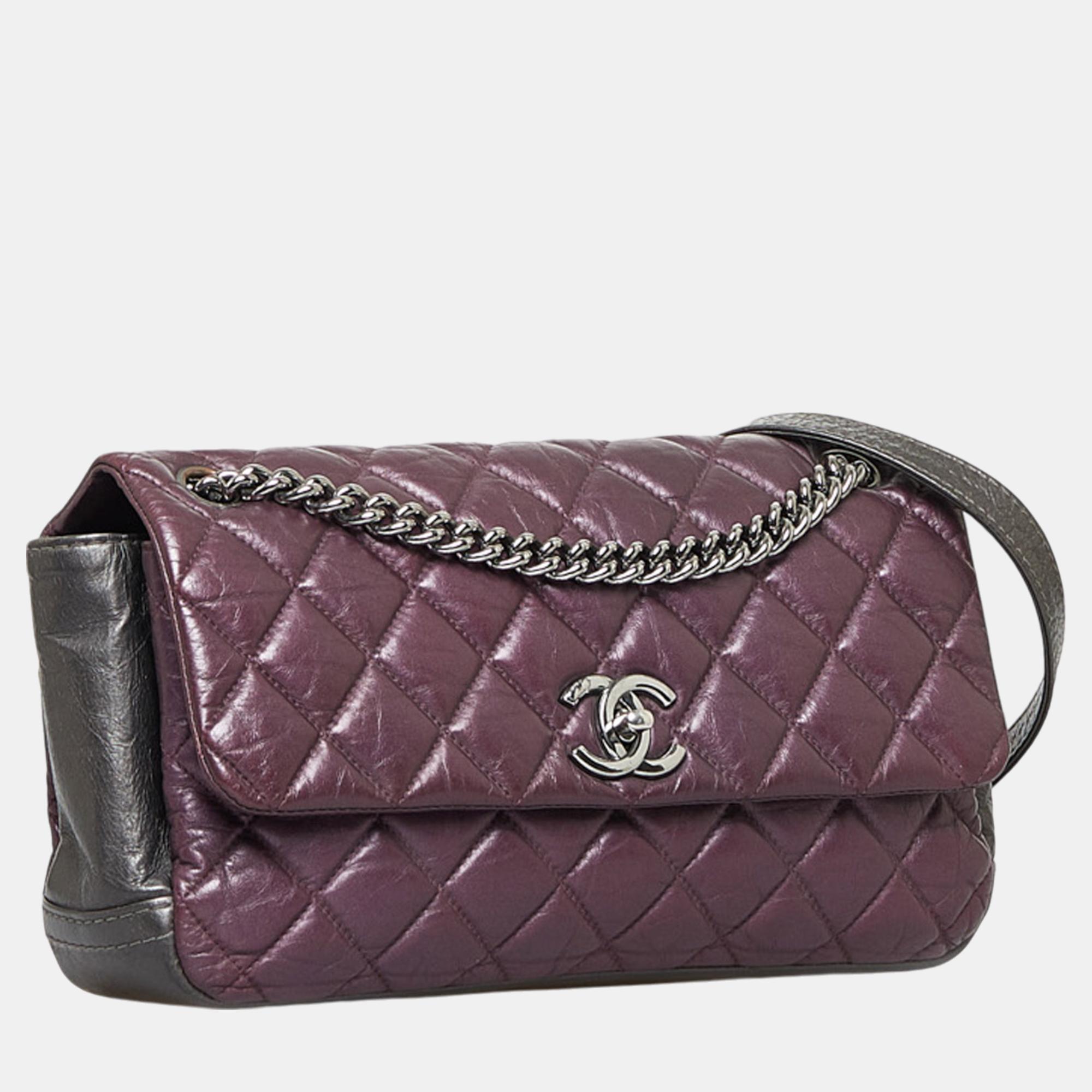 Chanel Purple Glazed Matelasse Portobello Flap Bag