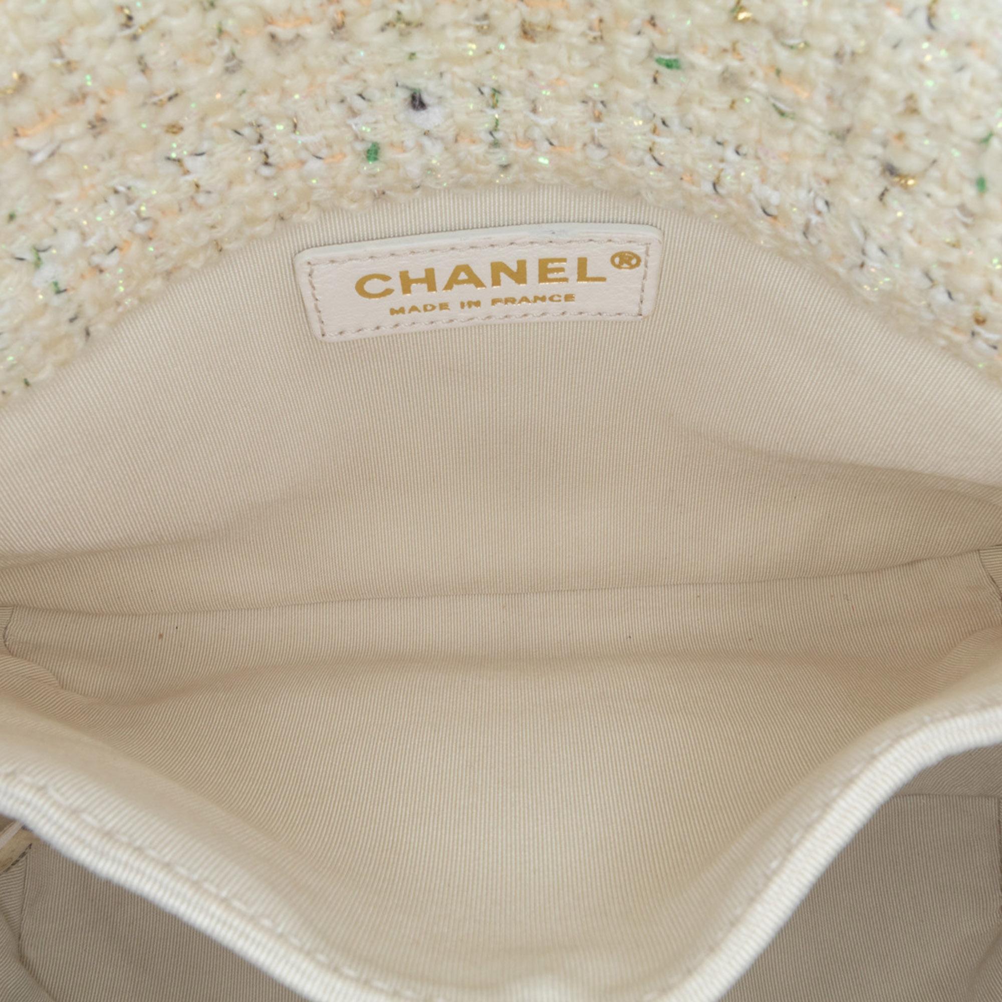 Chanel White Tweed Knock On Wood Satchel