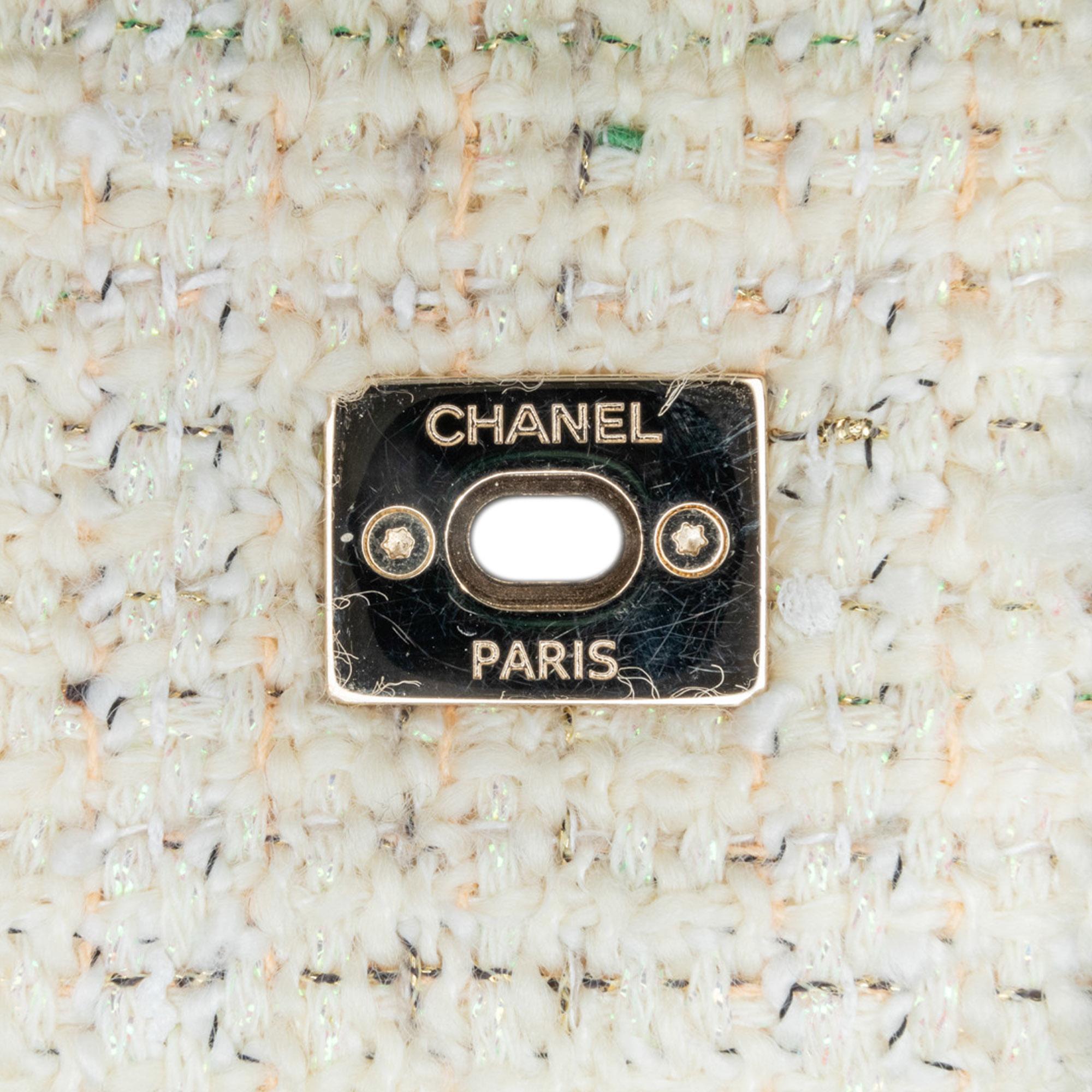 Chanel White Tweed Knock On Wood Satchel