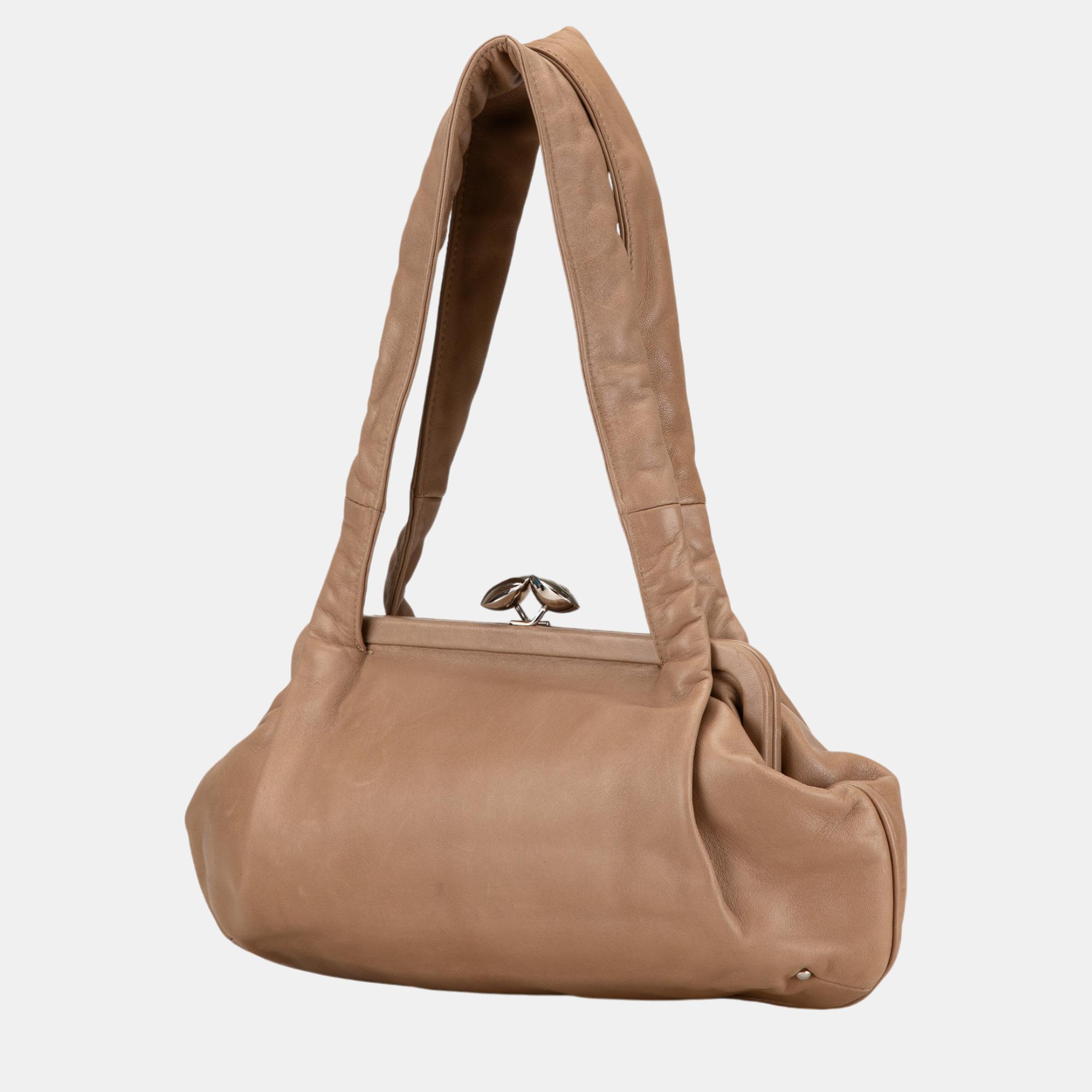 Chanel Brown CC Lambskin Kisslock Frame Shoulder Bag