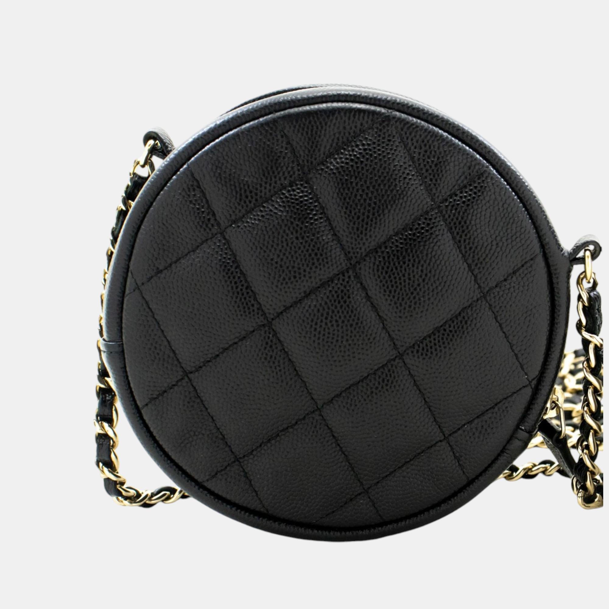 Chanel Black Leather Mini Round Shoulder Bag