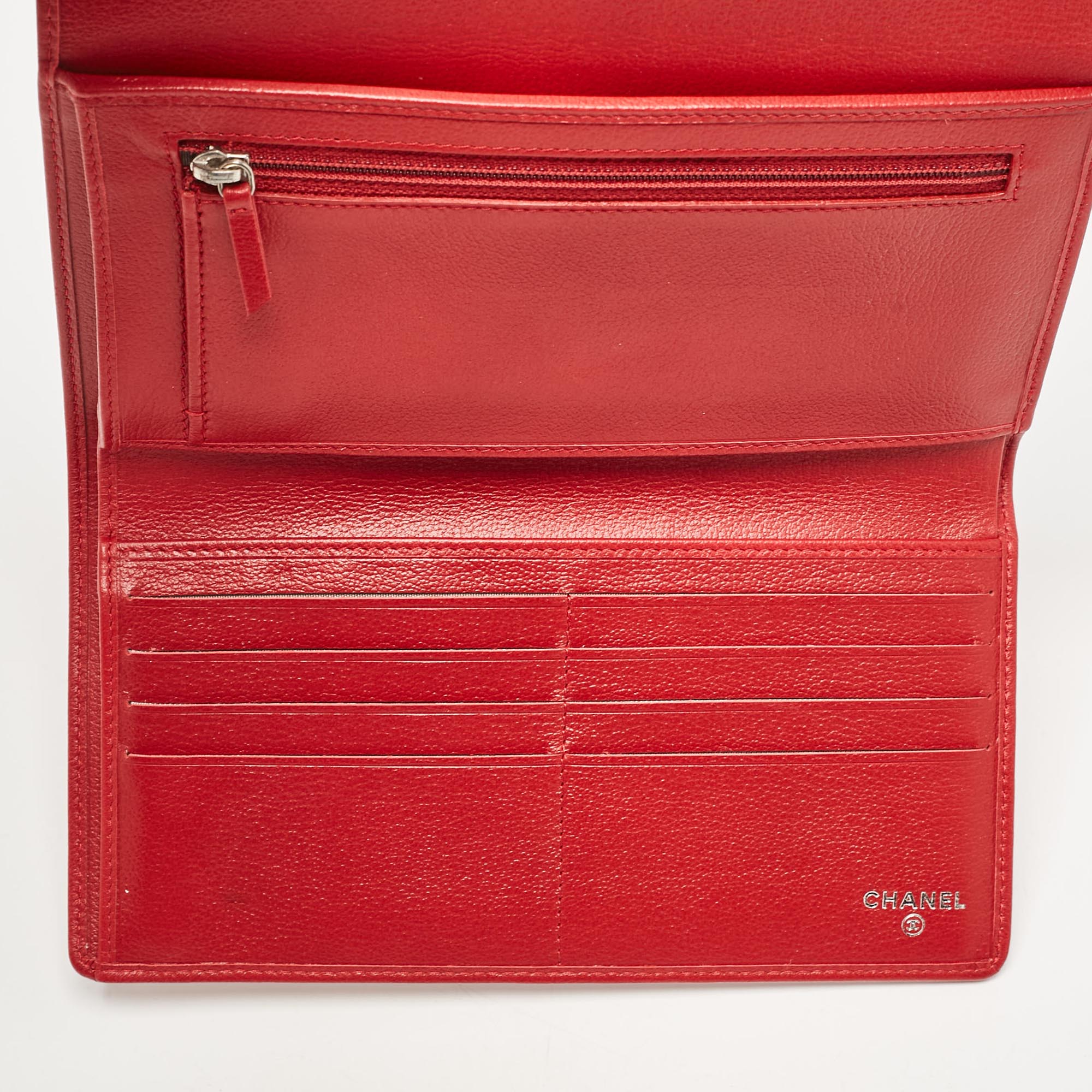 Chanel Red Camellia Embossed Leather Trifold Wallet