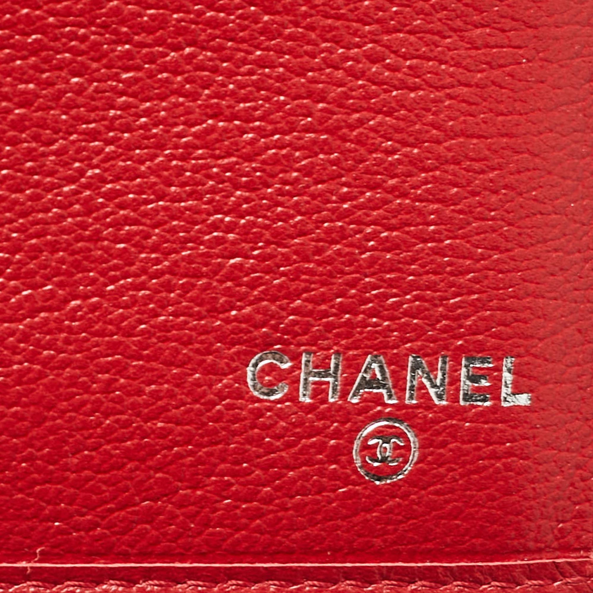 Chanel Red Camellia Embossed Leather Trifold Wallet