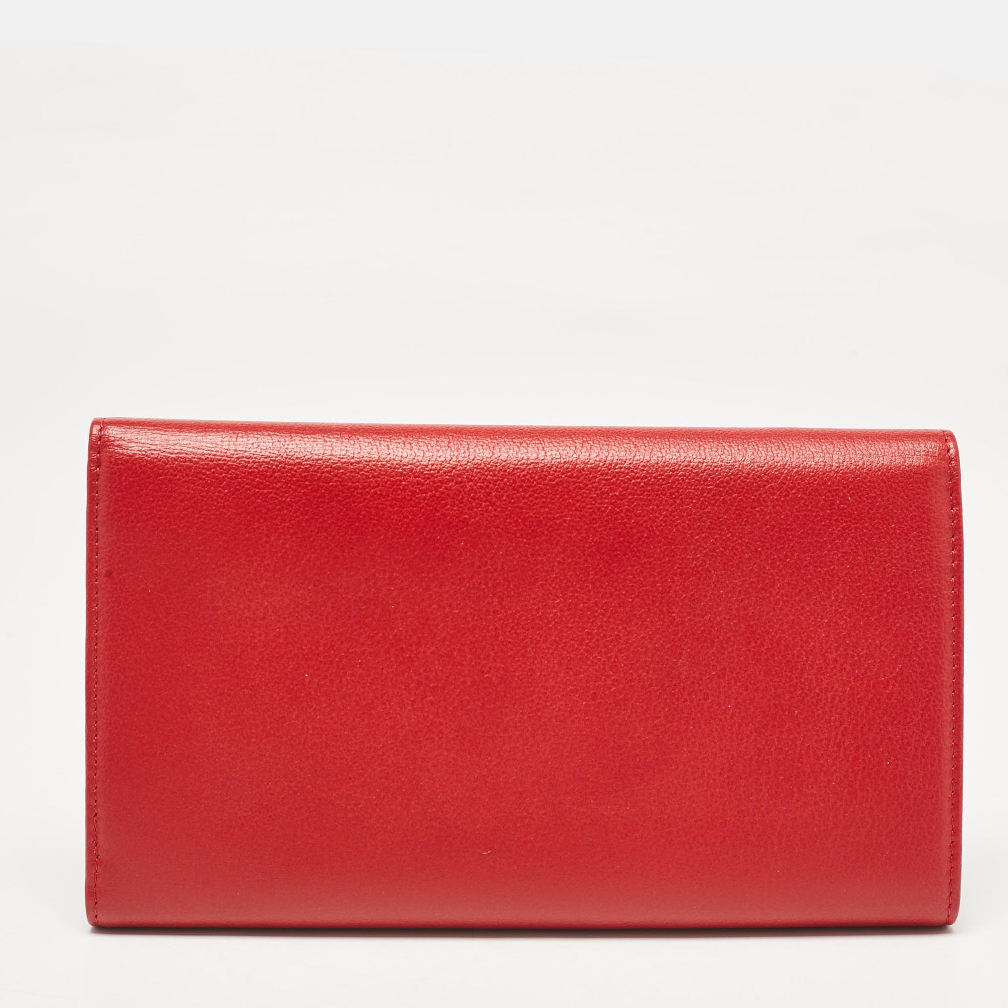 Chanel Red Camellia Embossed Leather Trifold Wallet