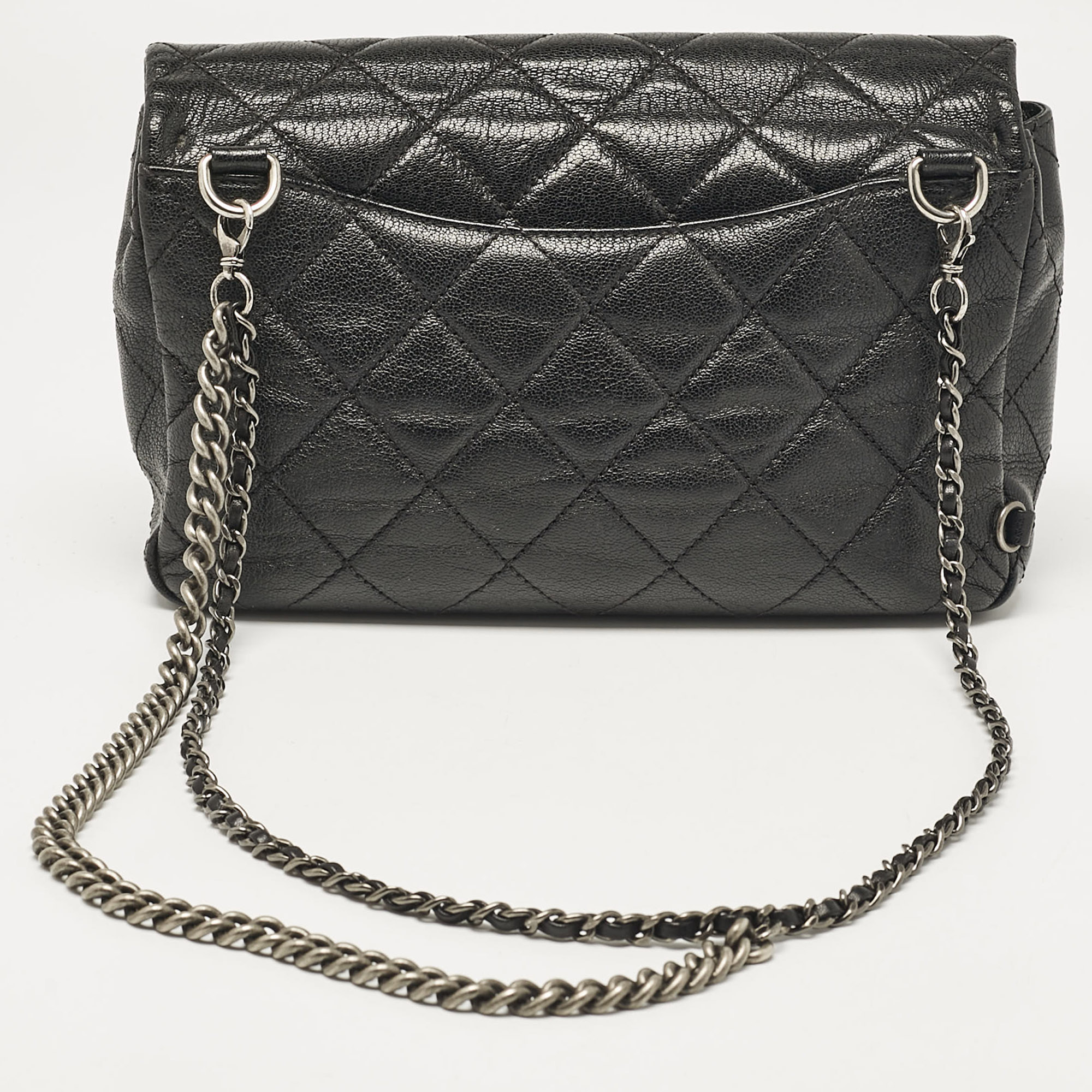 Chanel Black Quilted Goatskin Leather Medium Double Carry Waist Flap Bag