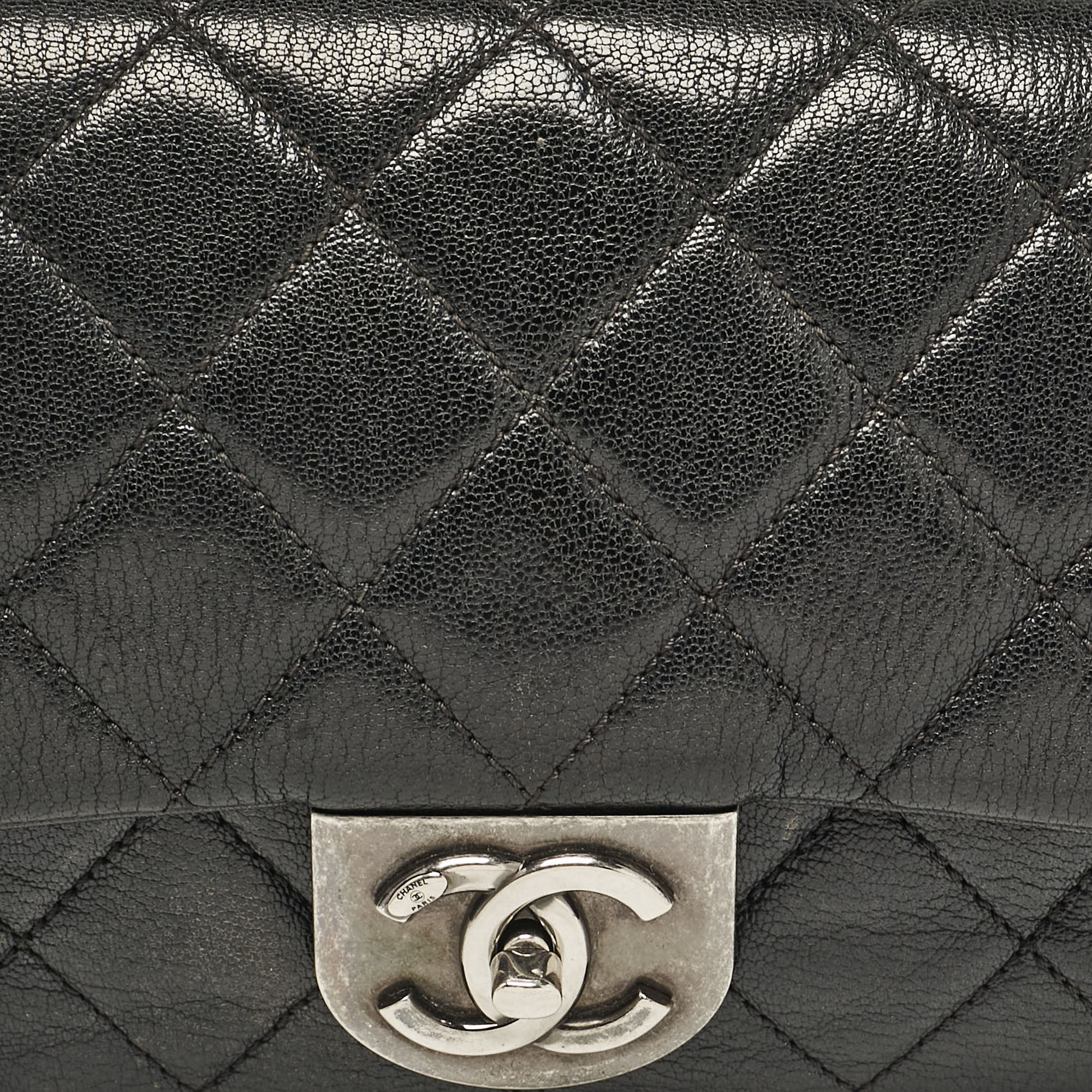 Chanel Black Quilted Goatskin Leather Medium Double Carry Waist Flap Bag